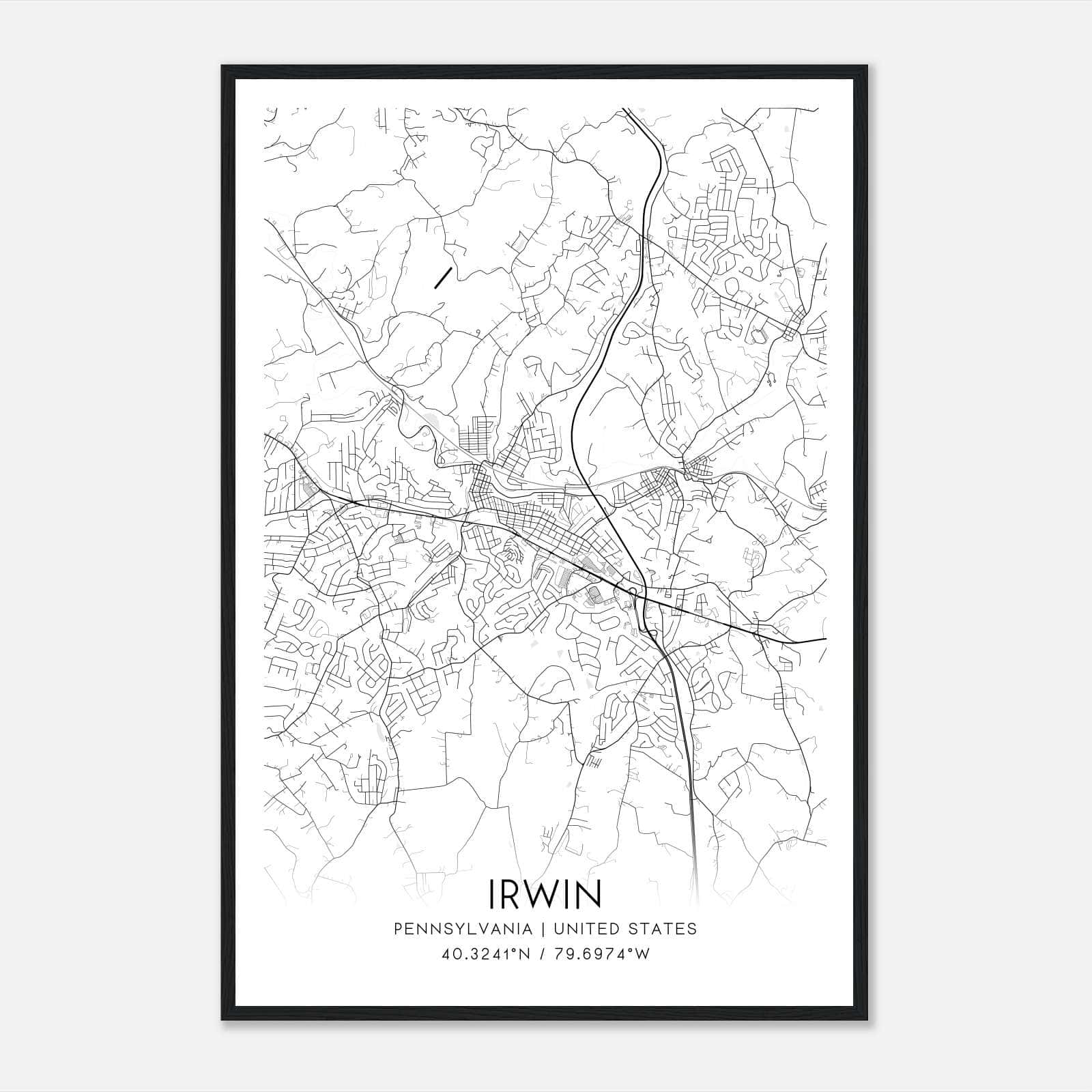 Irwin Pennsylvania Map Poster, Modern Home Decor Wall Art Print Irwin Pennsylvania Map Poster, Modern Home Decor Wall Art Print