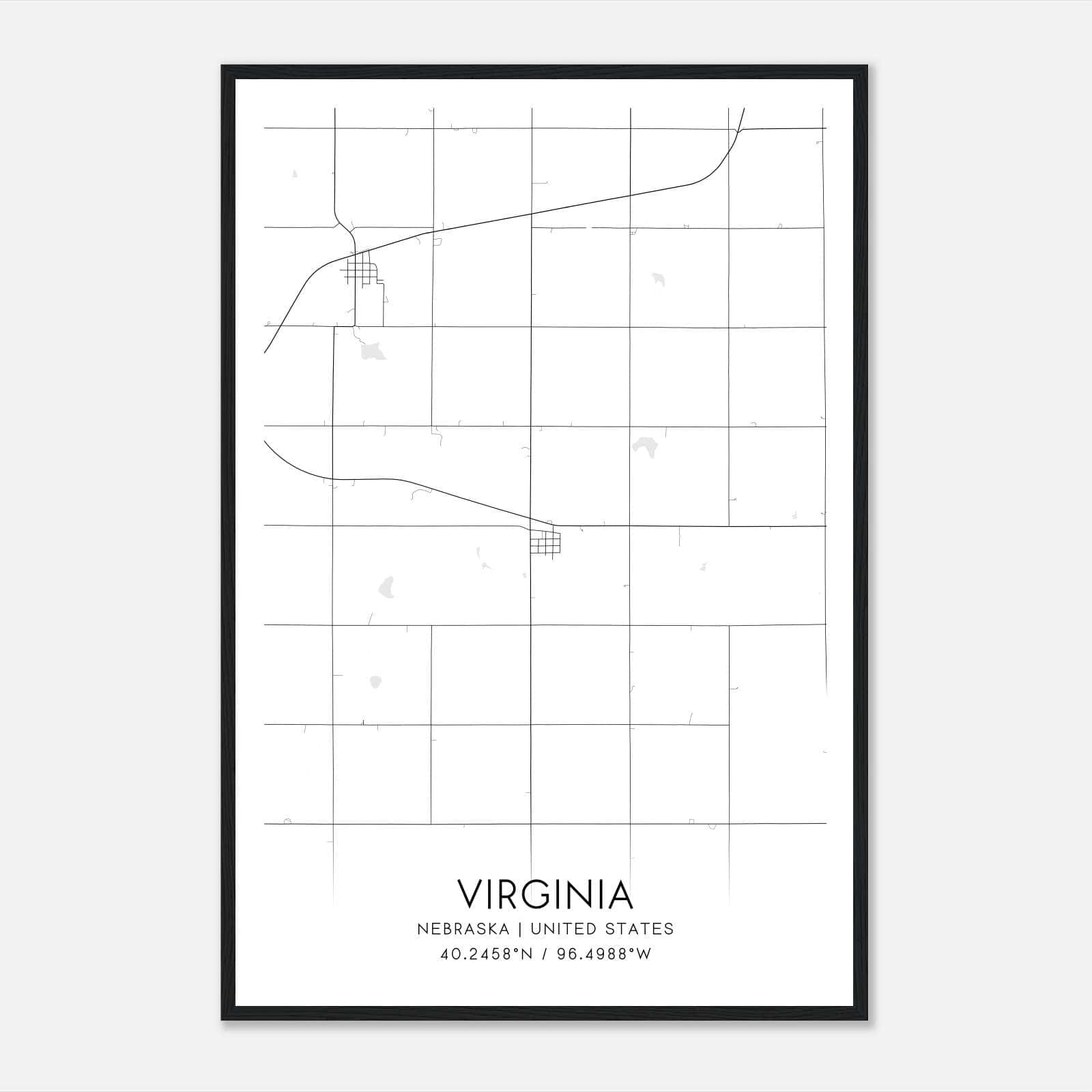 Virginia Nebraska Map Poster, Modern Home Decor Wall Art Print Virginia Nebraska Map Poster, Modern Home Decor Wall Art Print