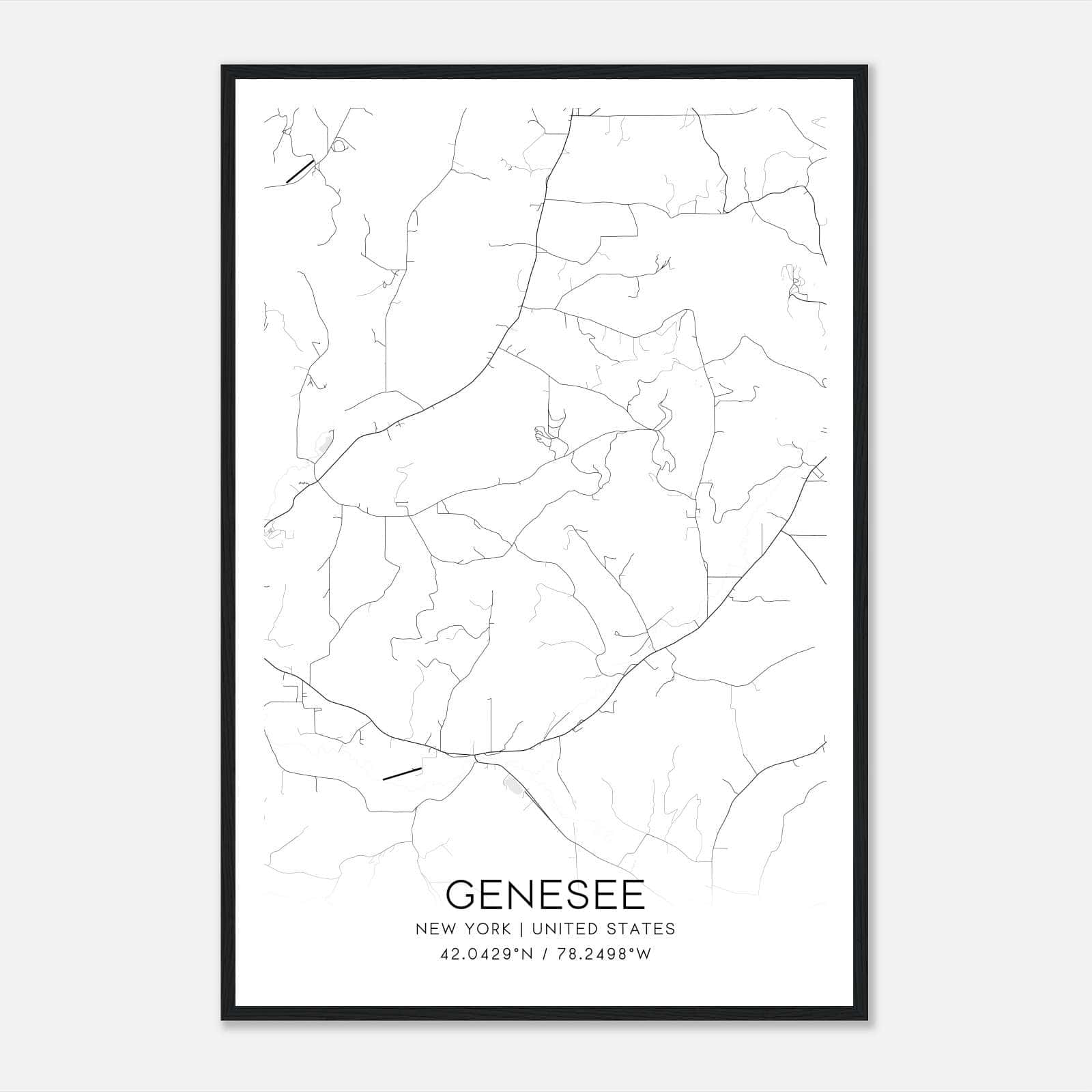 Genesee New York Map Poster, Modern Home Decor Wall Art Print Genesee New York Map Poster, Modern Home Decor Wall Art Print