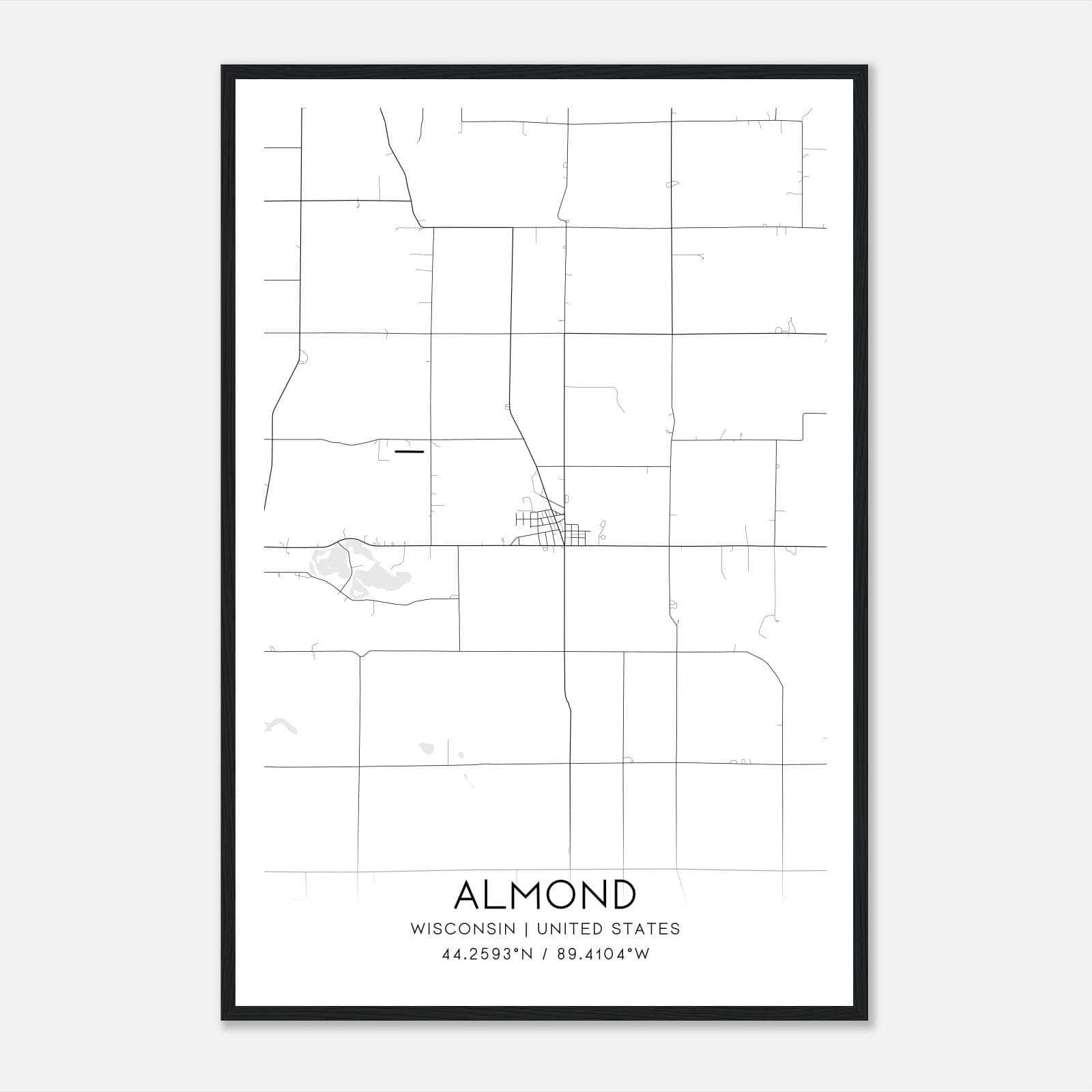Almond Wisconsin Map Poster, Modern Home Decor Wall Art Print Almond Wisconsin Map Poster, Modern Home Decor Wall Art Print
