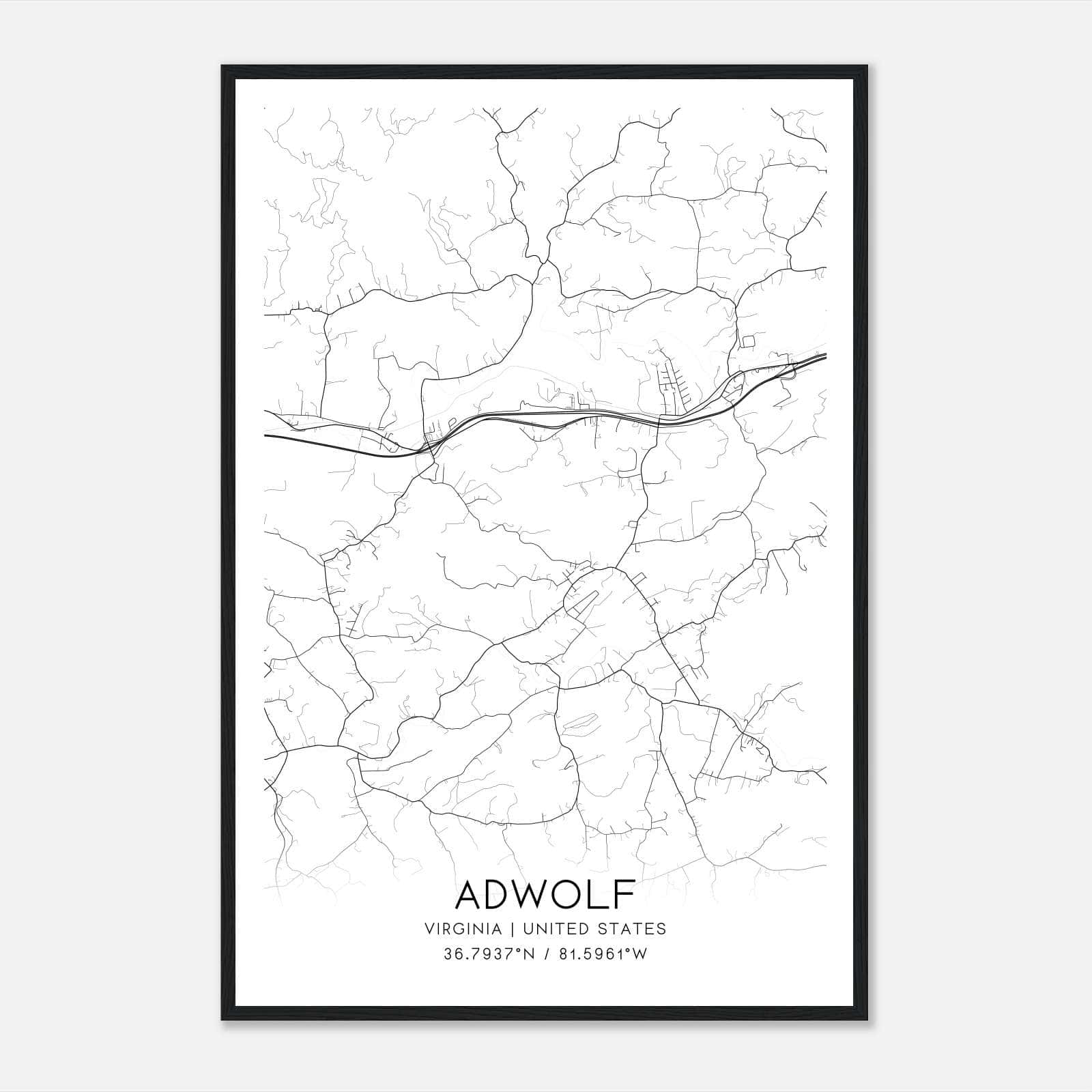 Adwolf Virginia Map Poster, Modern Home Decor Wall Art Print Adwolf Virginia Map Poster, Modern Home Decor Wall Art Print