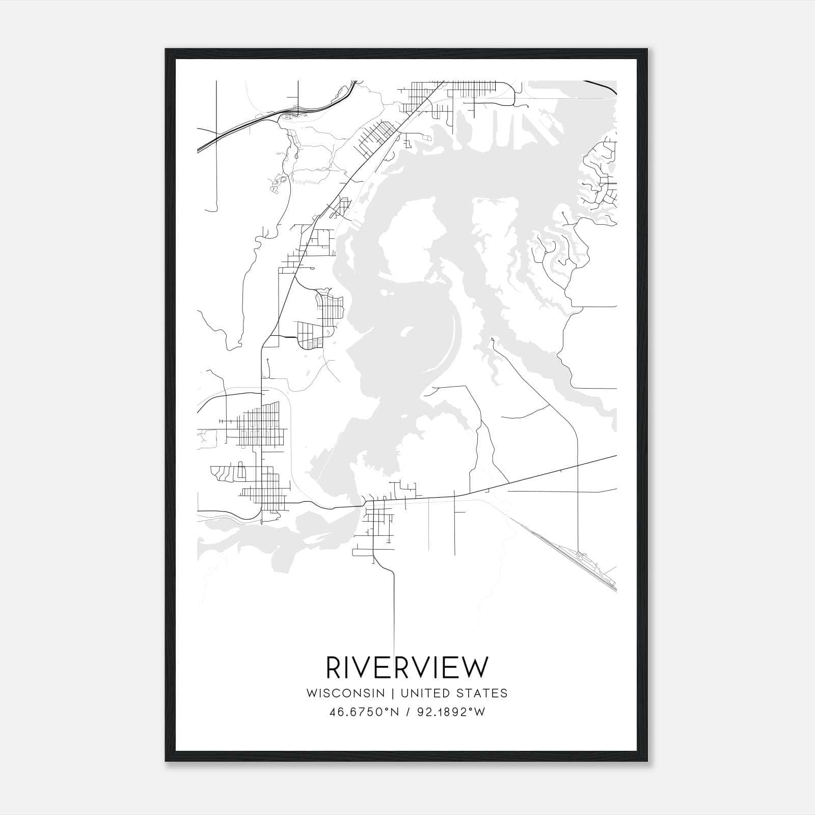 Riverview Wisconsin Map Poster, Modern Home Decor Wall Art Print Riverview Wisconsin Map Poster, Modern Home Decor Wall Art Print