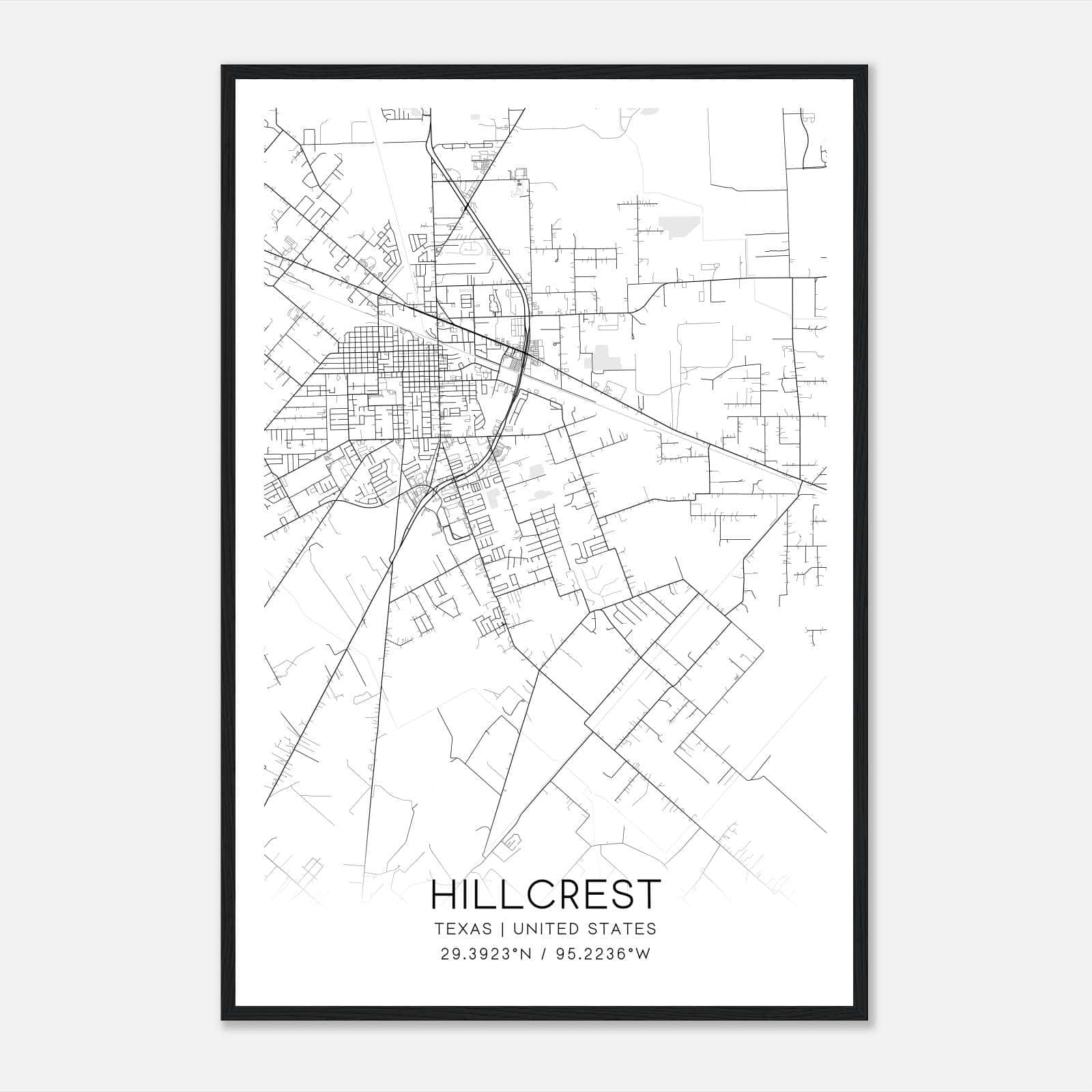Hillcrest Texas Map Poster, Modern Home Decor Wall Art Print Hillcrest Texas Map Poster, Modern Home Decor Wall Art Print