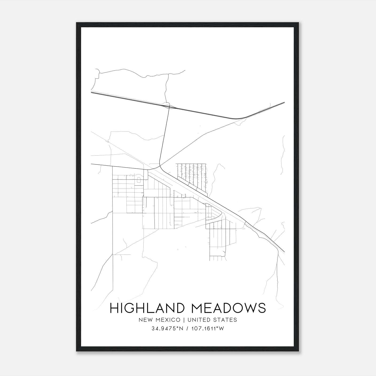 Highland Meadows New Mexico Map Poster, Modern Home Decor Wall Art Print Highland Meadows New Mexico Map Poster, Modern Home Decor Wall Art Print