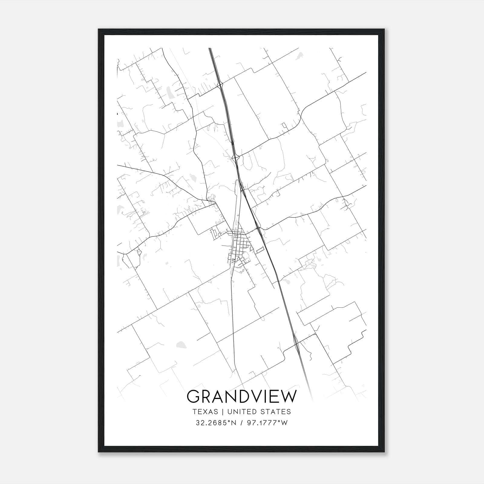 Grandview Texas Map Poster, Modern Home Decor Wall Art Print Grandview Texas Map Poster, Modern Home Decor Wall Art Print