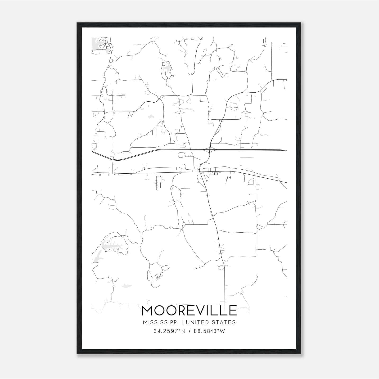 Mooreville Mississippi Map Poster, Modern Home Decor Wall Art Print Mooreville Mississippi Map Poster, Modern Home Decor Wall Art Print