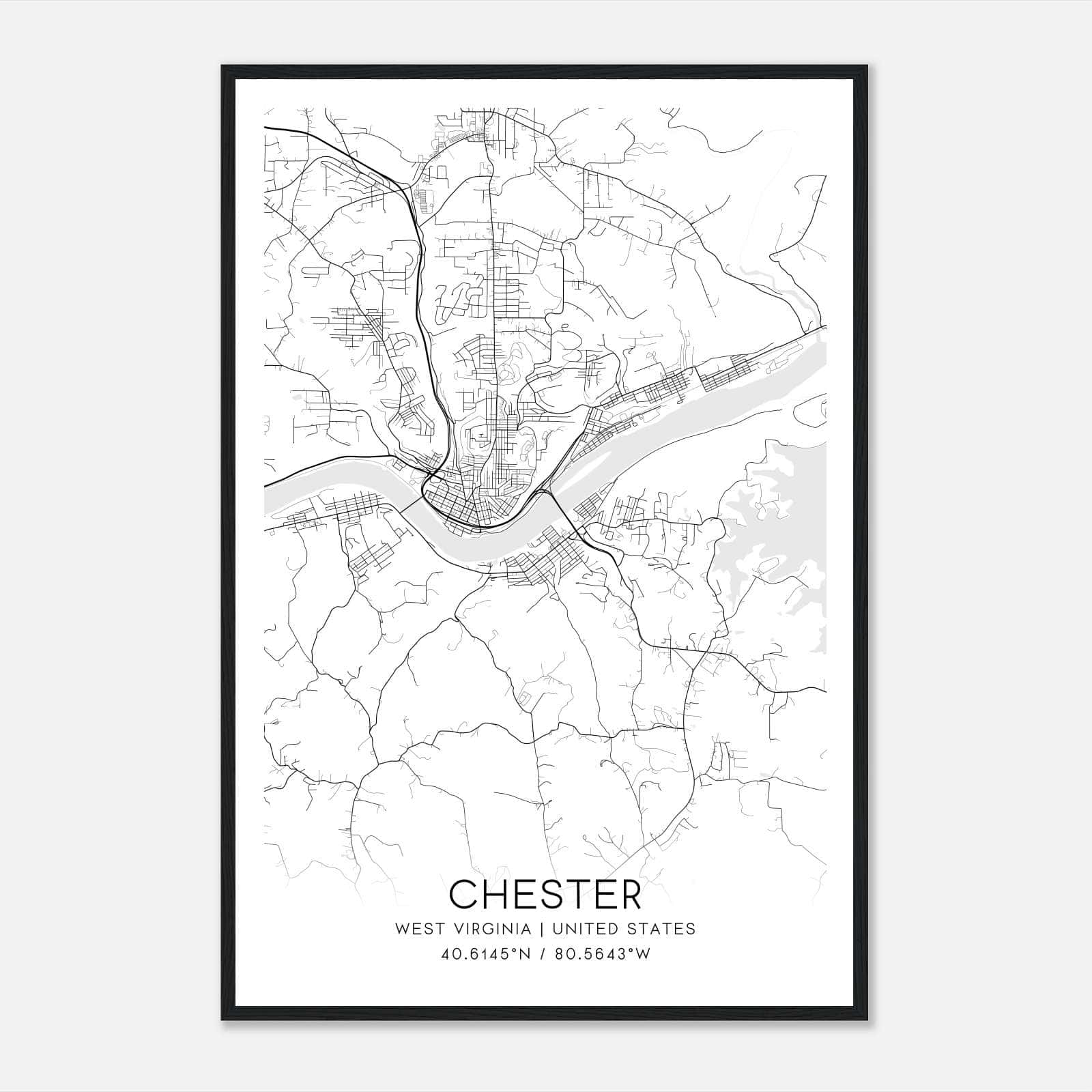 Chester West Virginia Map Poster, Modern Home Decor Wall Art Print Chester West Virginia Map Poster, Modern Home Decor Wall Art Print
