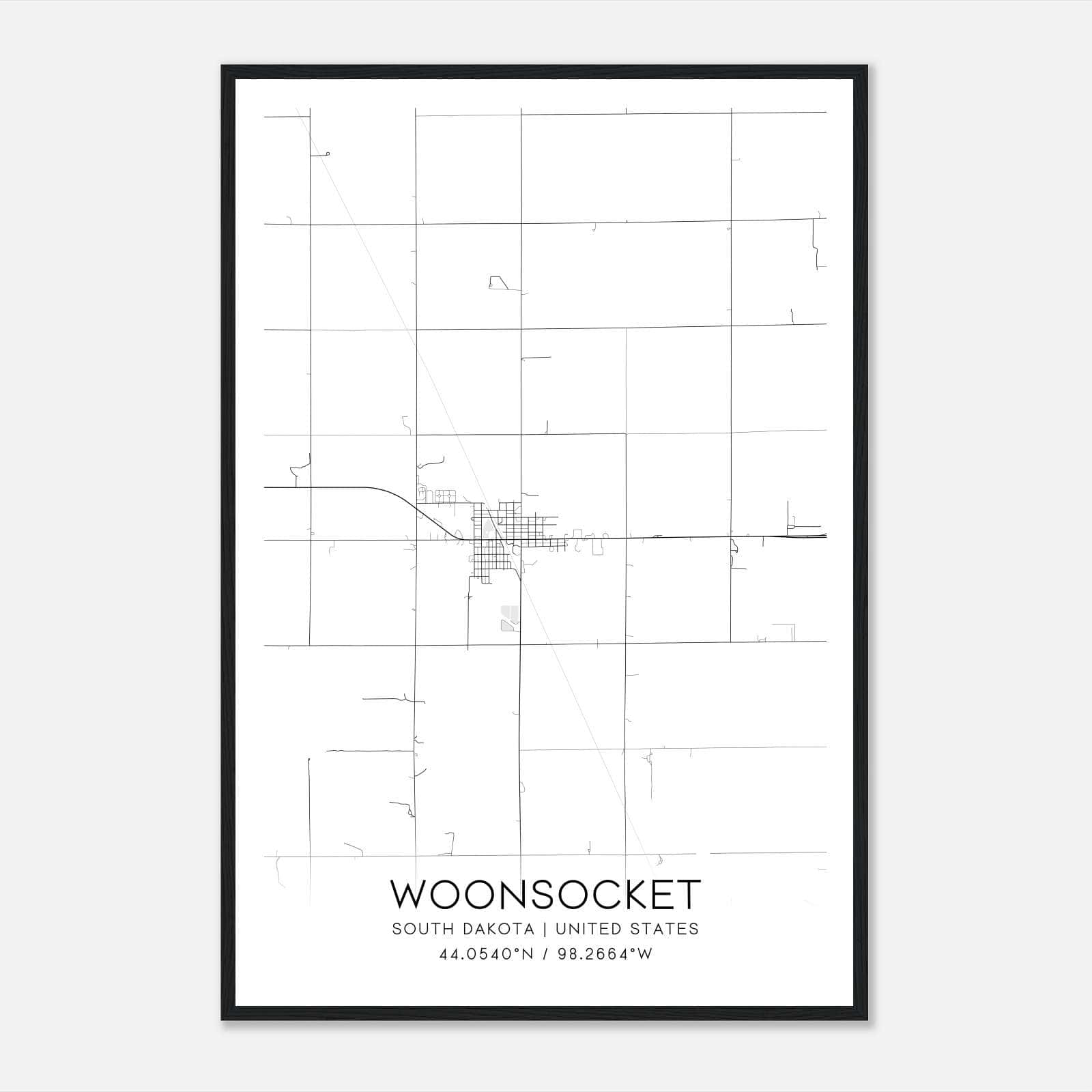 Woonsocket South Dakota Map Poster, Modern Home Decor Wall Art Print Woonsocket South Dakota Map Poster, Modern Home Decor Wall Art Print