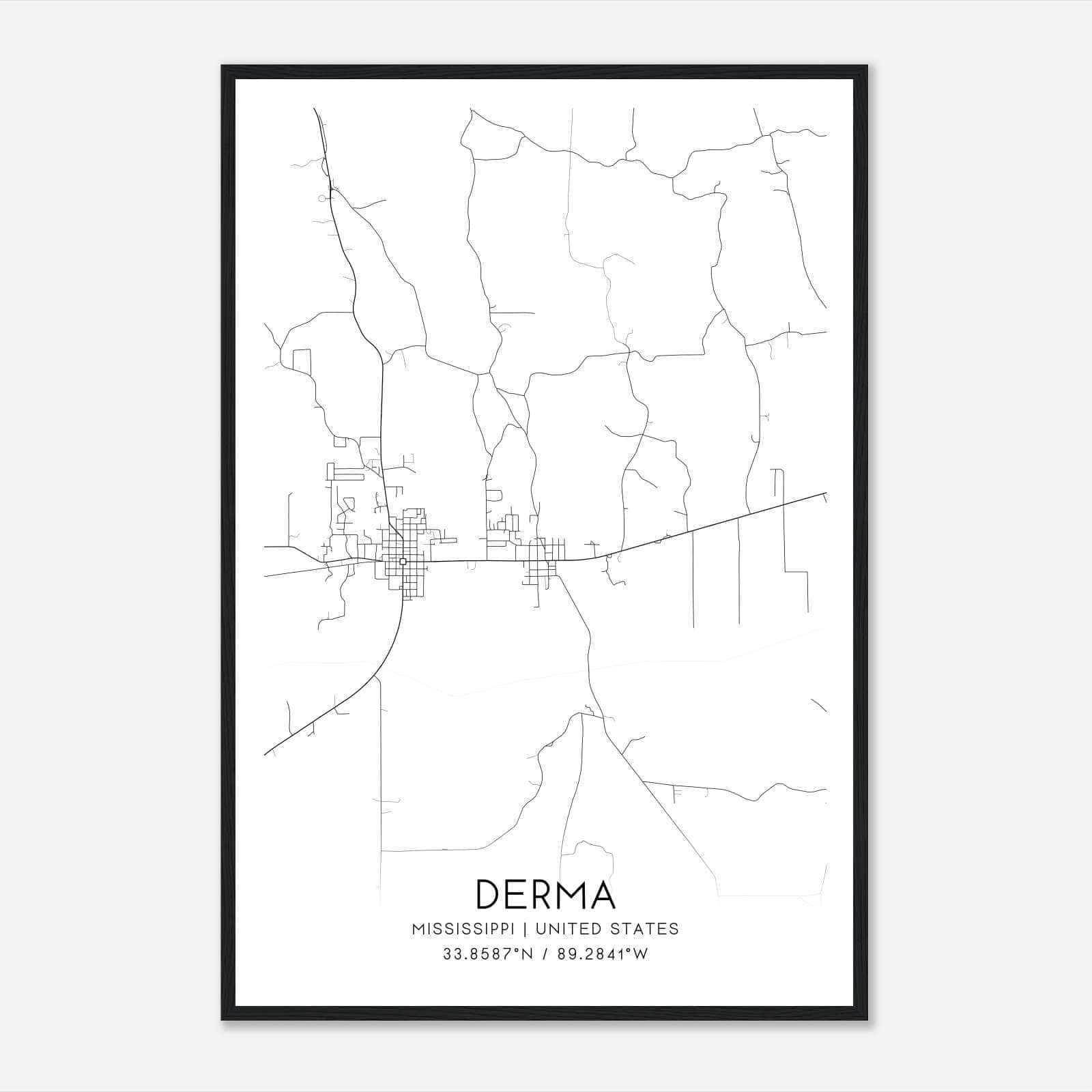Derma Mississippi Map Poster, Modern Home Decor Wall Art Print Derma Mississippi Map Poster, Modern Home Decor Wall Art Print
