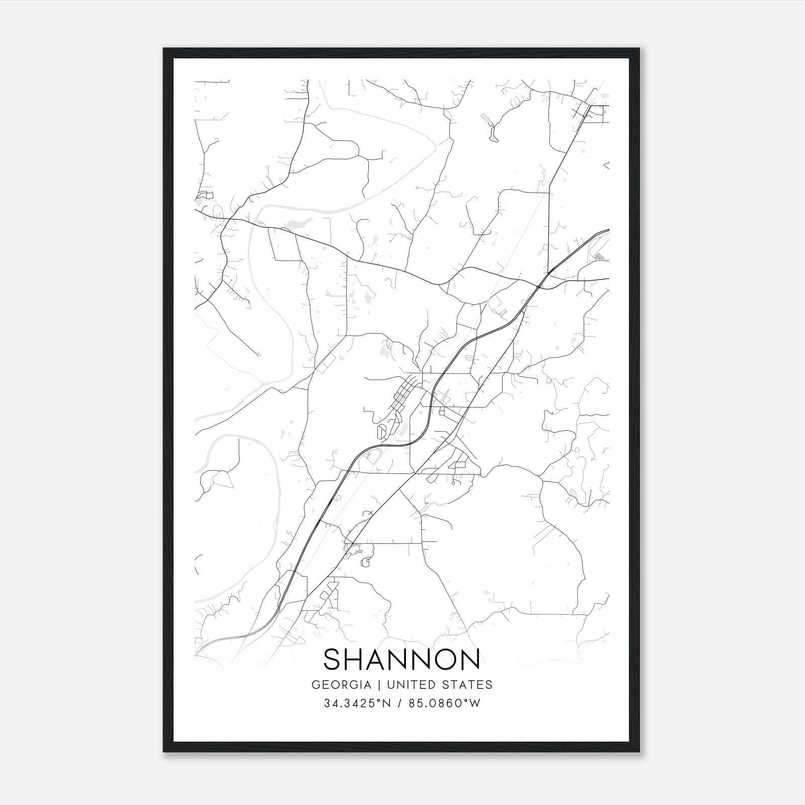 Shannon Georgia Map Poster, Modern Home Decor Wall Art Print Shannon Georgia Map Poster, Modern Home Decor Wall Art Print