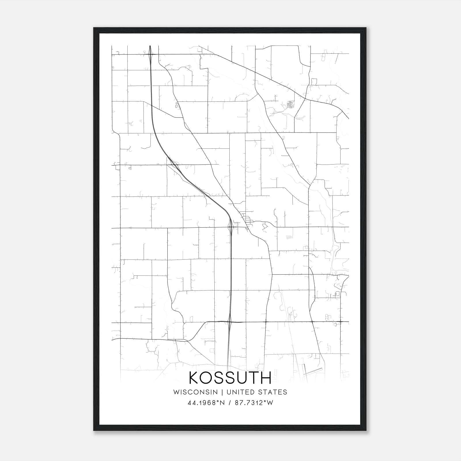 Kossuth Wisconsin Map Poster, Modern Home Decor Wall Art Print Kossuth Wisconsin Map Poster, Modern Home Decor Wall Art Print