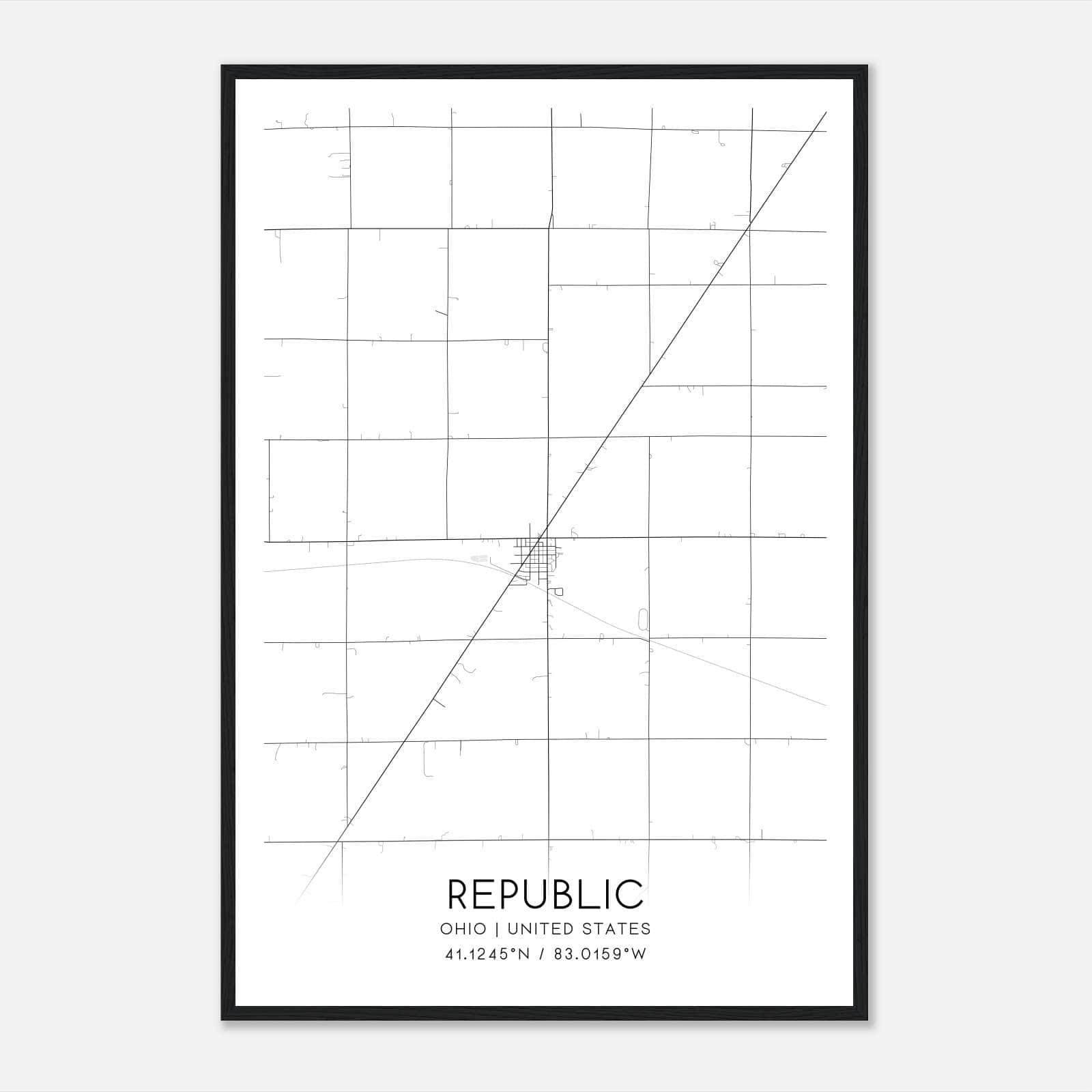 Republic Ohio Map Poster, Modern Home Decor Wall Art Print Republic Ohio Map Poster, Modern Home Decor Wall Art Print