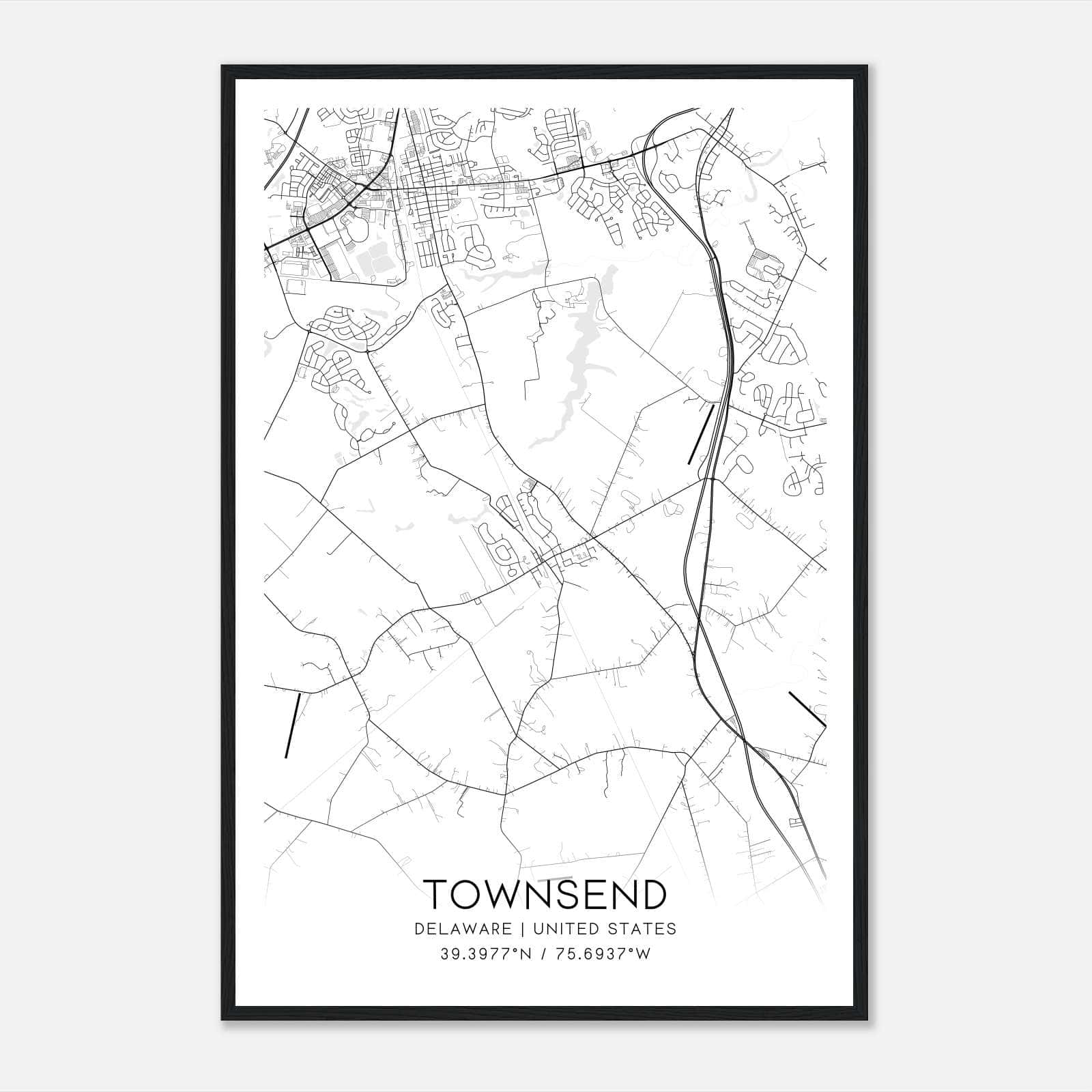 Townsend Delaware Map Poster, Modern Home Decor Wall Art Print Townsend Delaware Map Poster, Modern Home Decor Wall Art Print