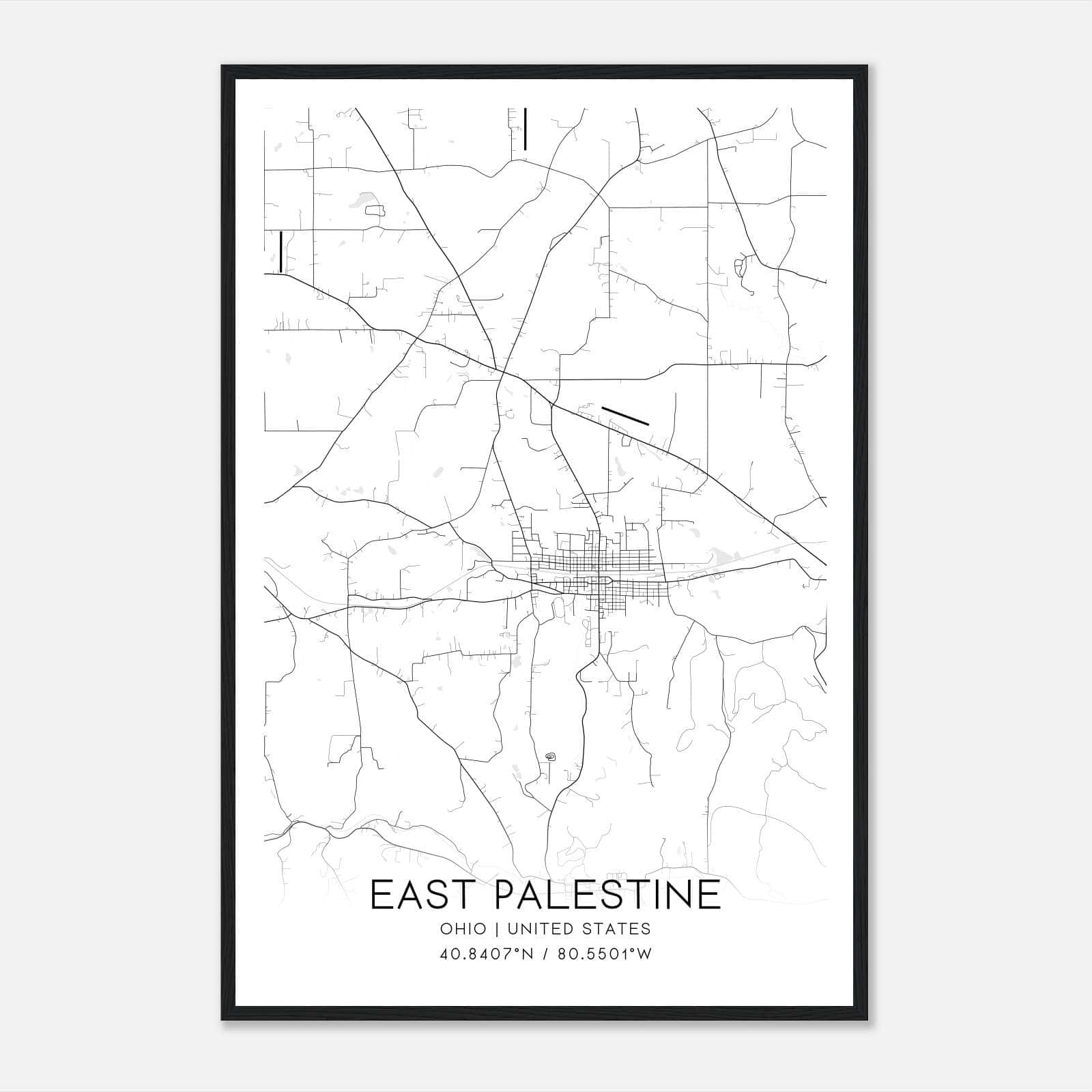 East Palestine Ohio Map Poster, Modern Home Decor Wall Art Print