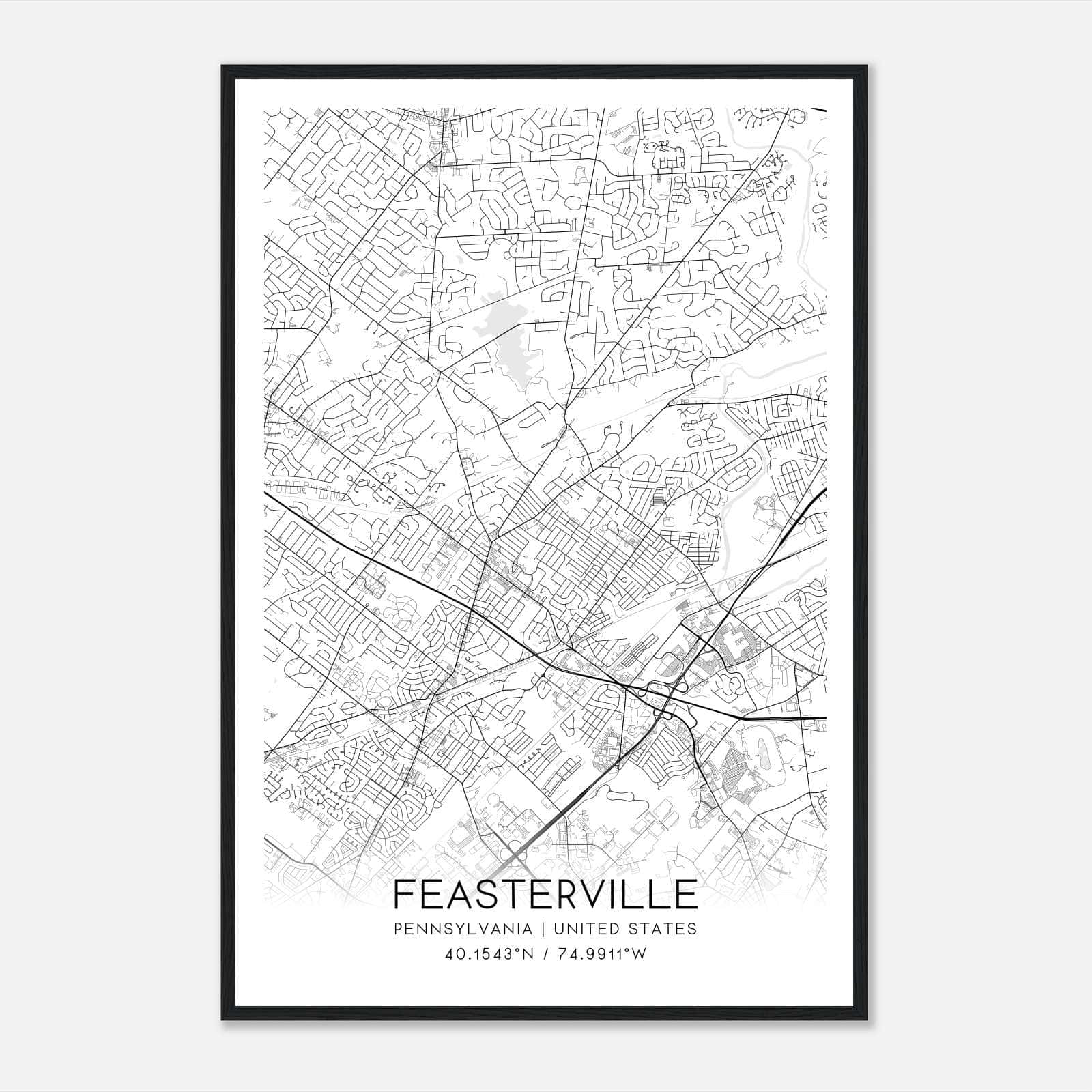 Feasterville Pennsylvania Map Poster, Modern Home Decor Wall Art Print Feasterville Pennsylvania Map Poster, Modern Home Decor Wall Art Print