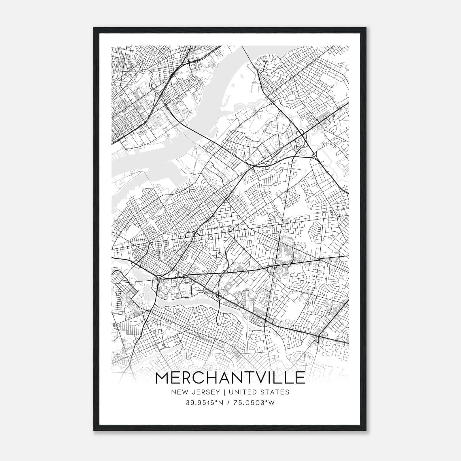 Merchantville New Jersey Map Poster, Modern Home Decor Wall Art Print Merchantville New Jersey Map Poster, Modern Home Decor Wall Art Print