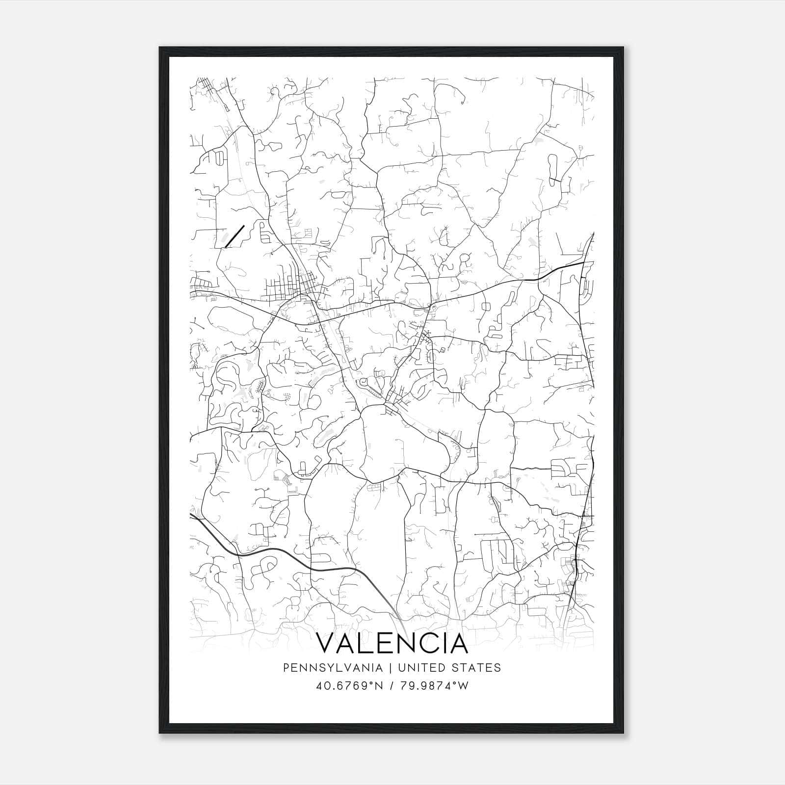 Valencia Pennsylvania Map Poster, Modern Home Decor Wall Art Print Valencia Pennsylvania Map Poster, Modern Home Decor Wall Art Print
