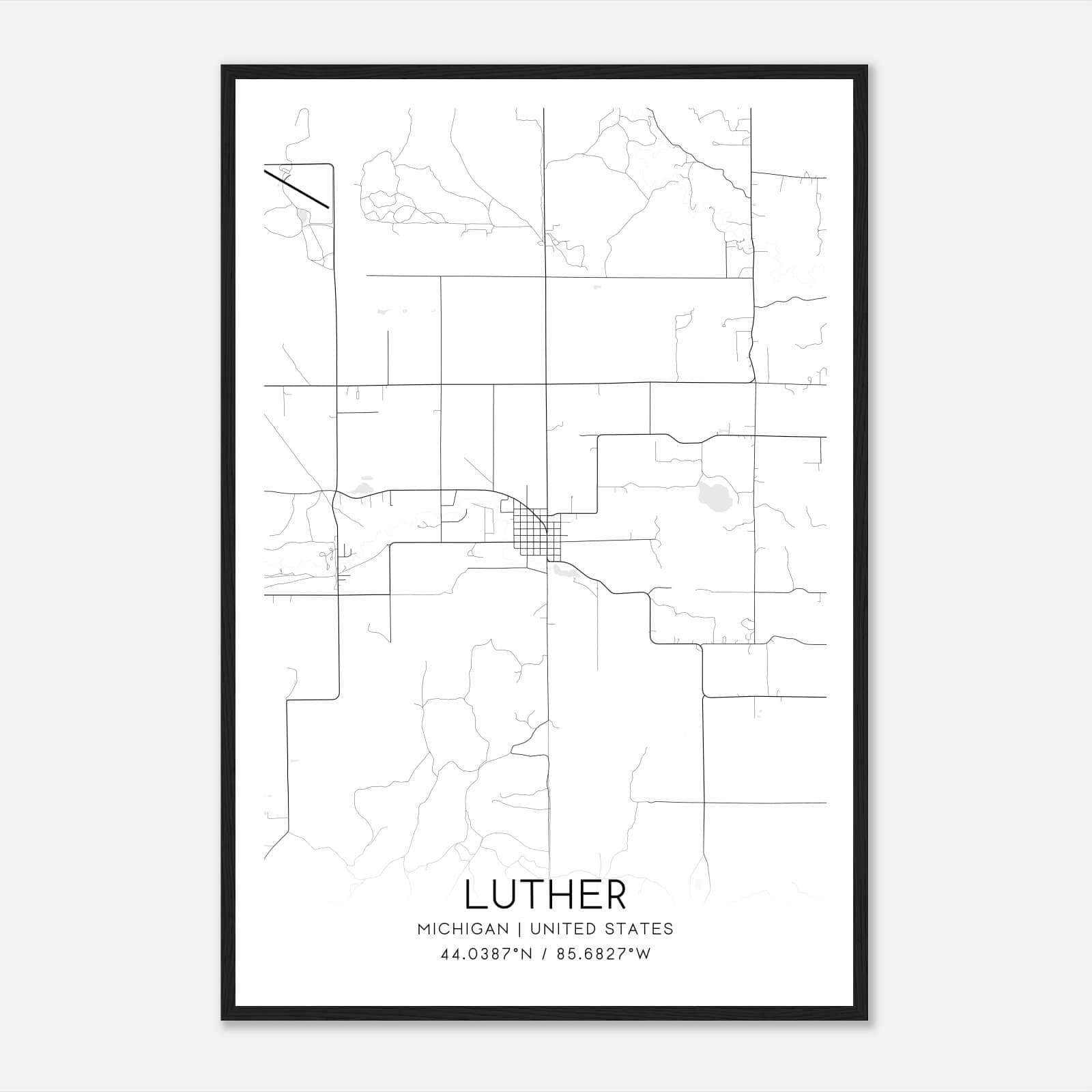 Luther Michigan Map Poster, Modern Home Decor Wall Art Print Luther Michigan Map Poster, Modern Home Decor Wall Art Print