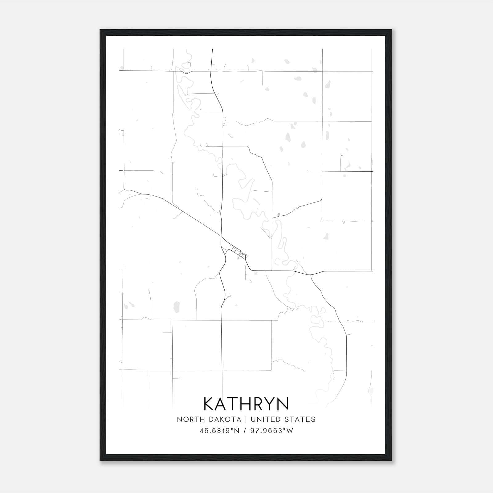 Kathryn North Dakota Map Poster, Modern Home Decor Wall Art Print Kathryn North Dakota Map Poster, Modern Home Decor Wall Art Print