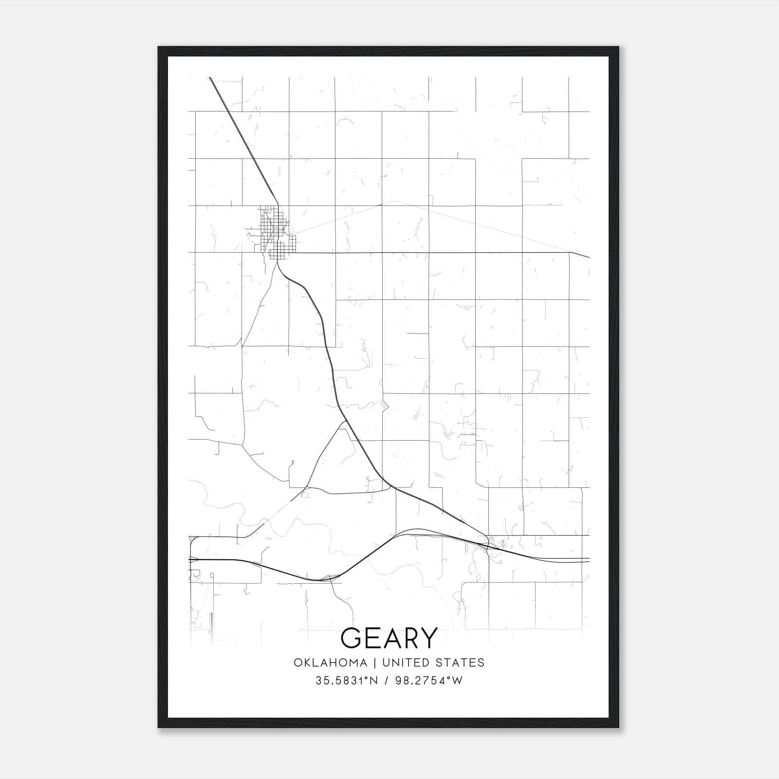 Geary Oklahoma Map Poster, Modern Home Decor Wall Art Print Geary Oklahoma Map Poster, Modern Home Decor Wall Art Print