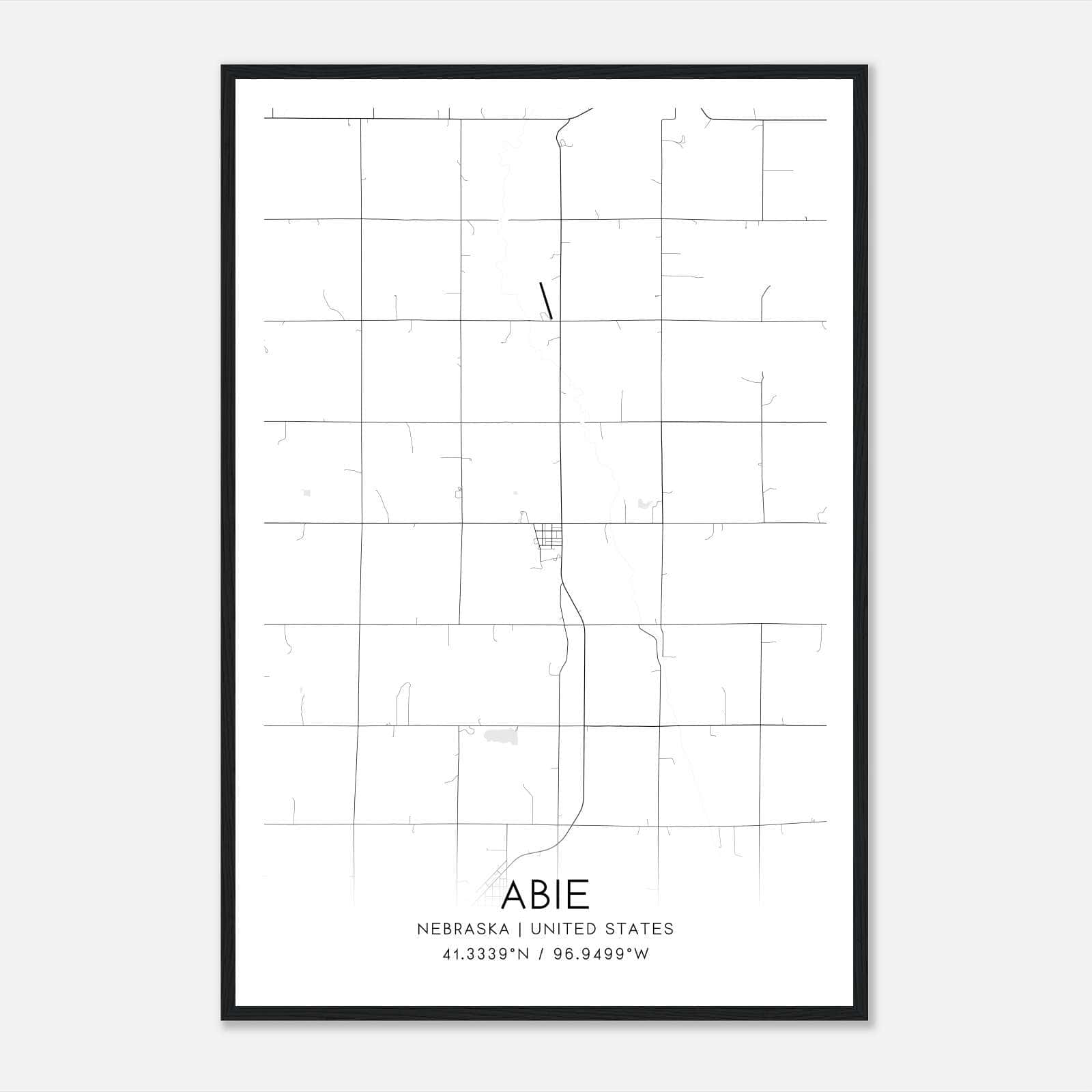 Abie Nebraska Map Poster, Modern Home Decor Wall Art Print
