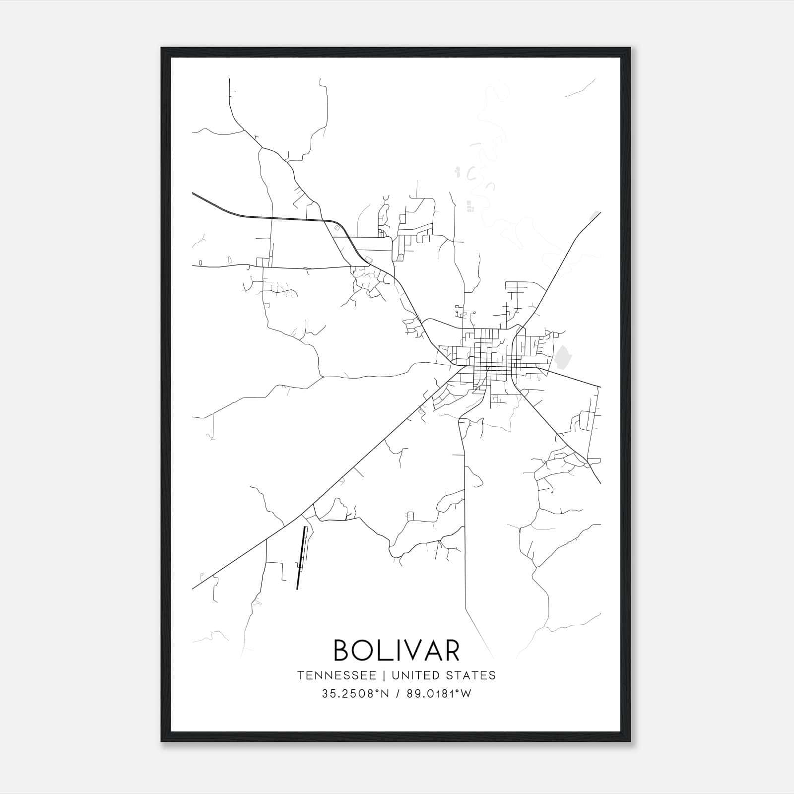 Bolivar Tennessee Map Poster, Modern Home Decor Wall Art Print Bolivar Tennessee Map Poster, Modern Home Decor Wall Art Print