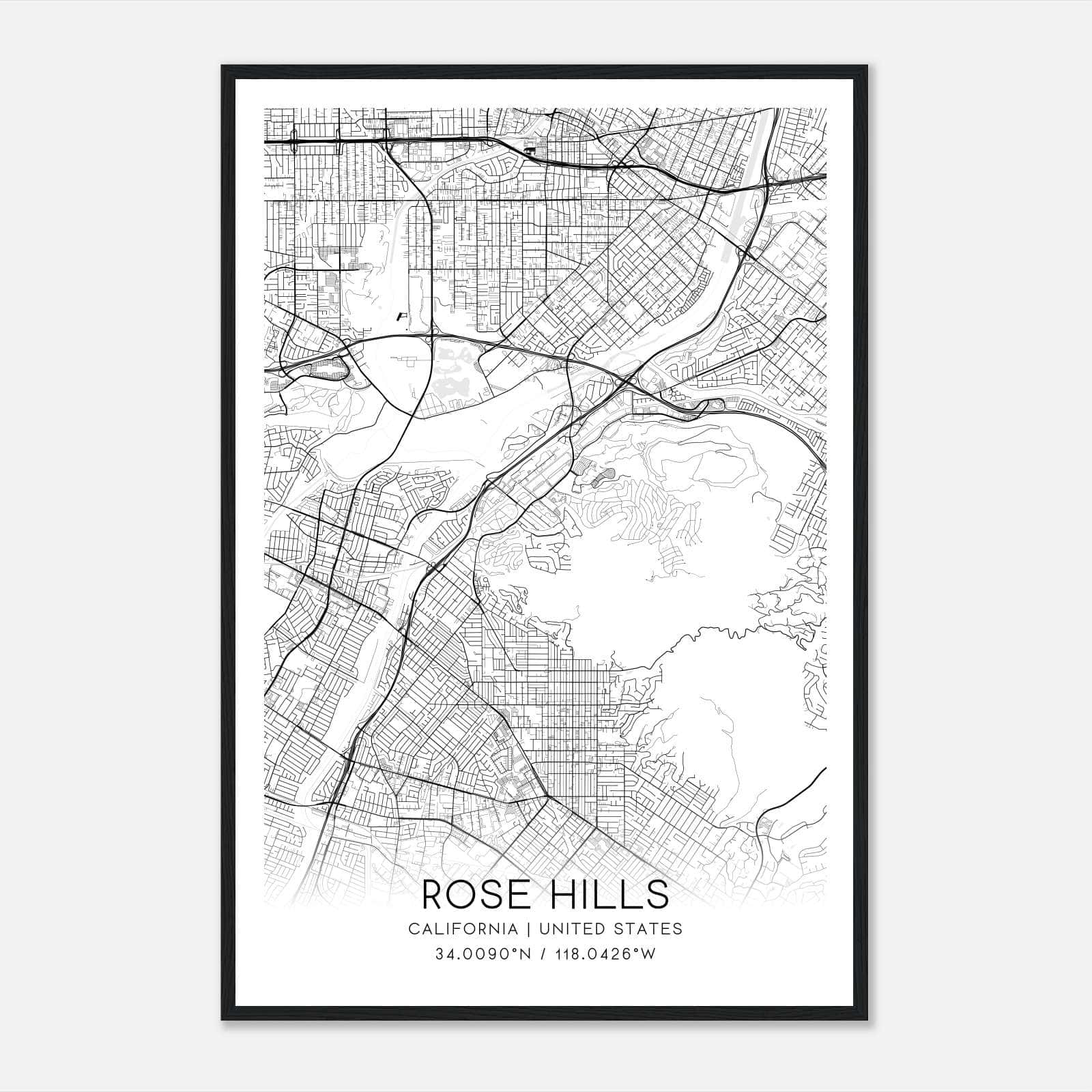 Rose Hills California Map Poster, Modern Home Decor Wall Art Print Rose Hills California Map Poster, Modern Home Decor Wall Art Print