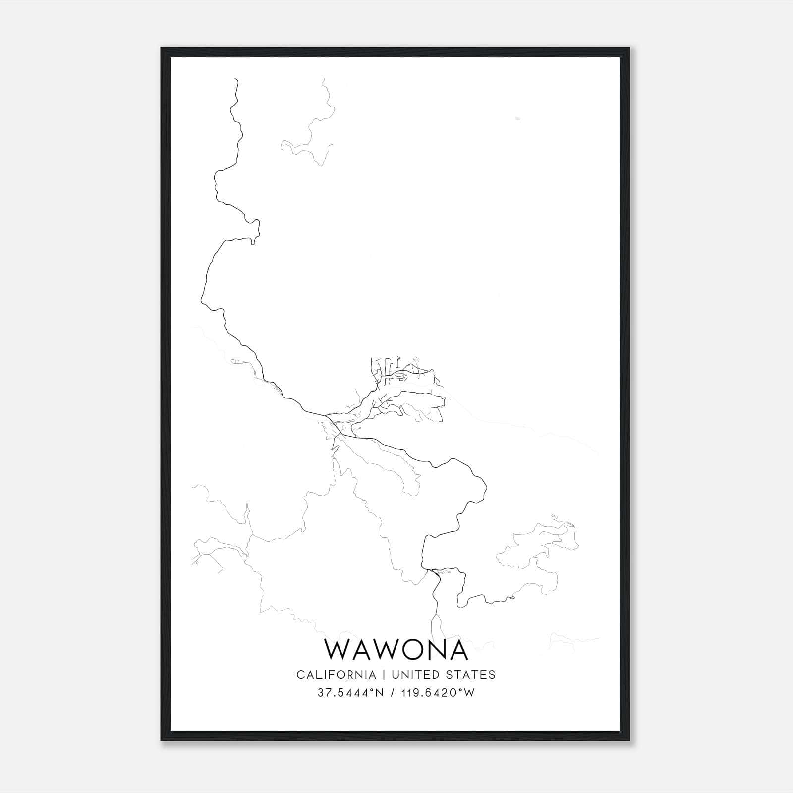 Wawona California Map Poster, Modern Home Decor Wall Art Print Wawona California Map Poster, Modern Home Decor Wall Art Print