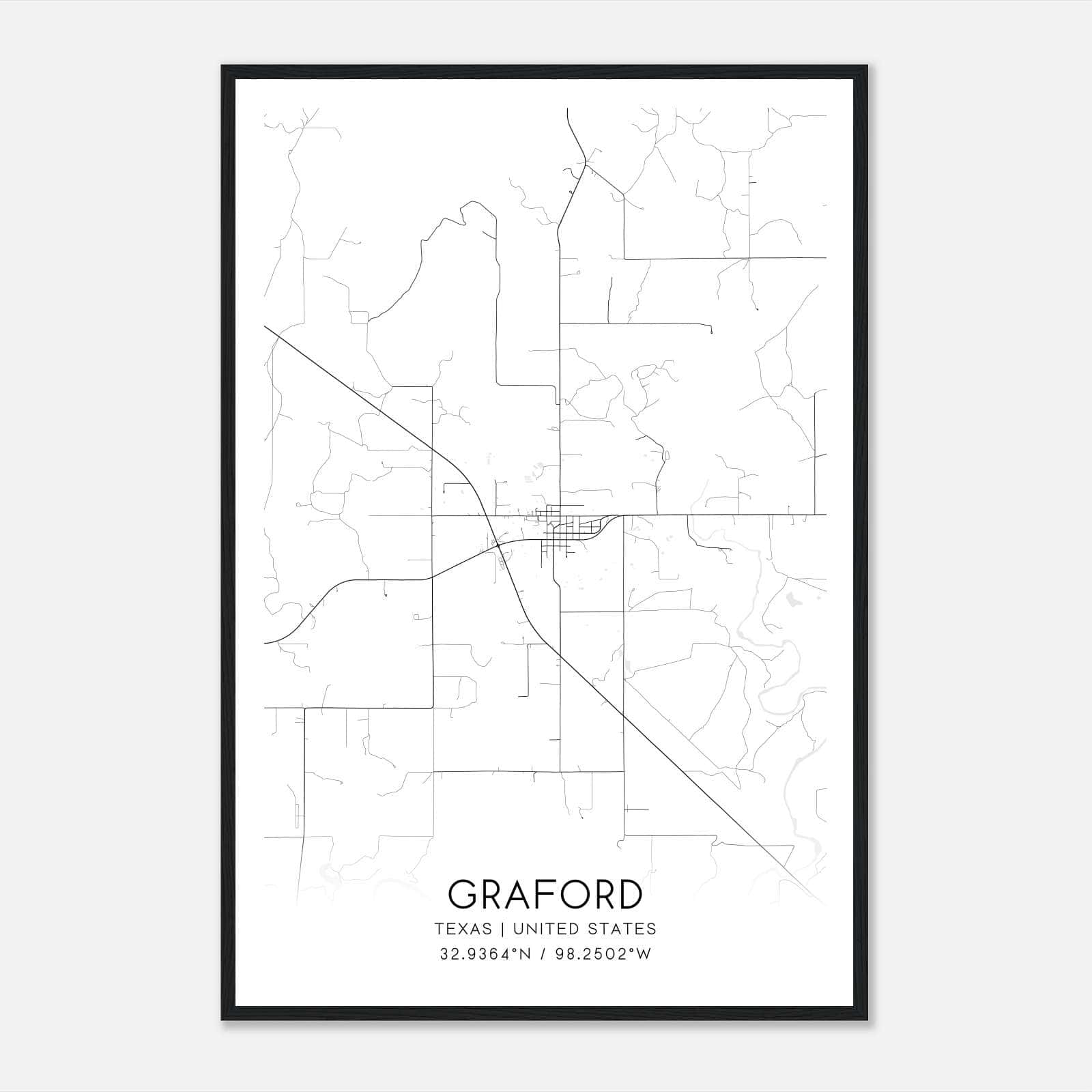 Graford Texas Map Poster, Modern Home Decor Wall Art Print Graford Texas Map Poster, Modern Home Decor Wall Art Print