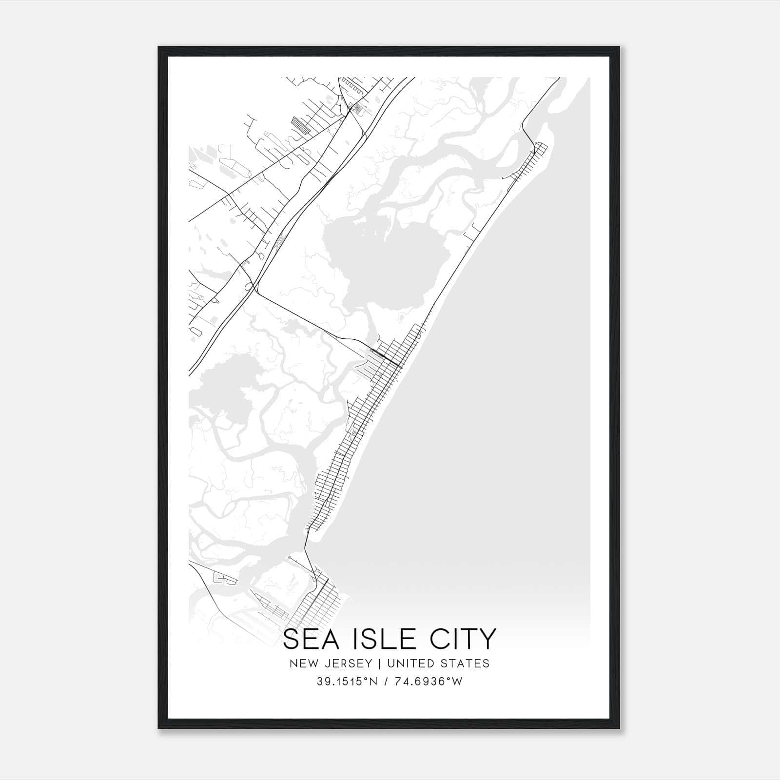 Sea Isle City New Jersey Map Poster, Modern Home Decor Wall Art Print Sea Isle City New Jersey Map Poster, Modern Home Decor Wall Art Print