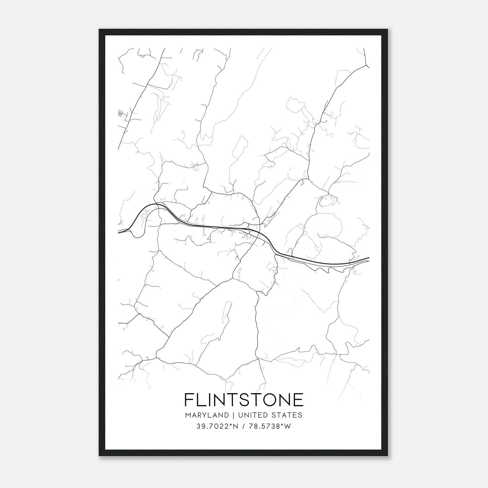 Flintstone Maryland Map Poster, Modern Home Decor Wall Art Print Flintstone Maryland Map Poster, Modern Home Decor Wall Art Print
