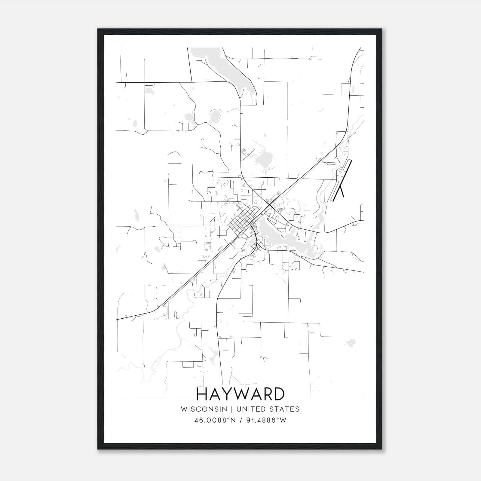 Hayward Wisconsin Map Poster, Modern Home Decor Wall Art Print Hayward Wisconsin Map Poster, Modern Home Decor Wall Art Print