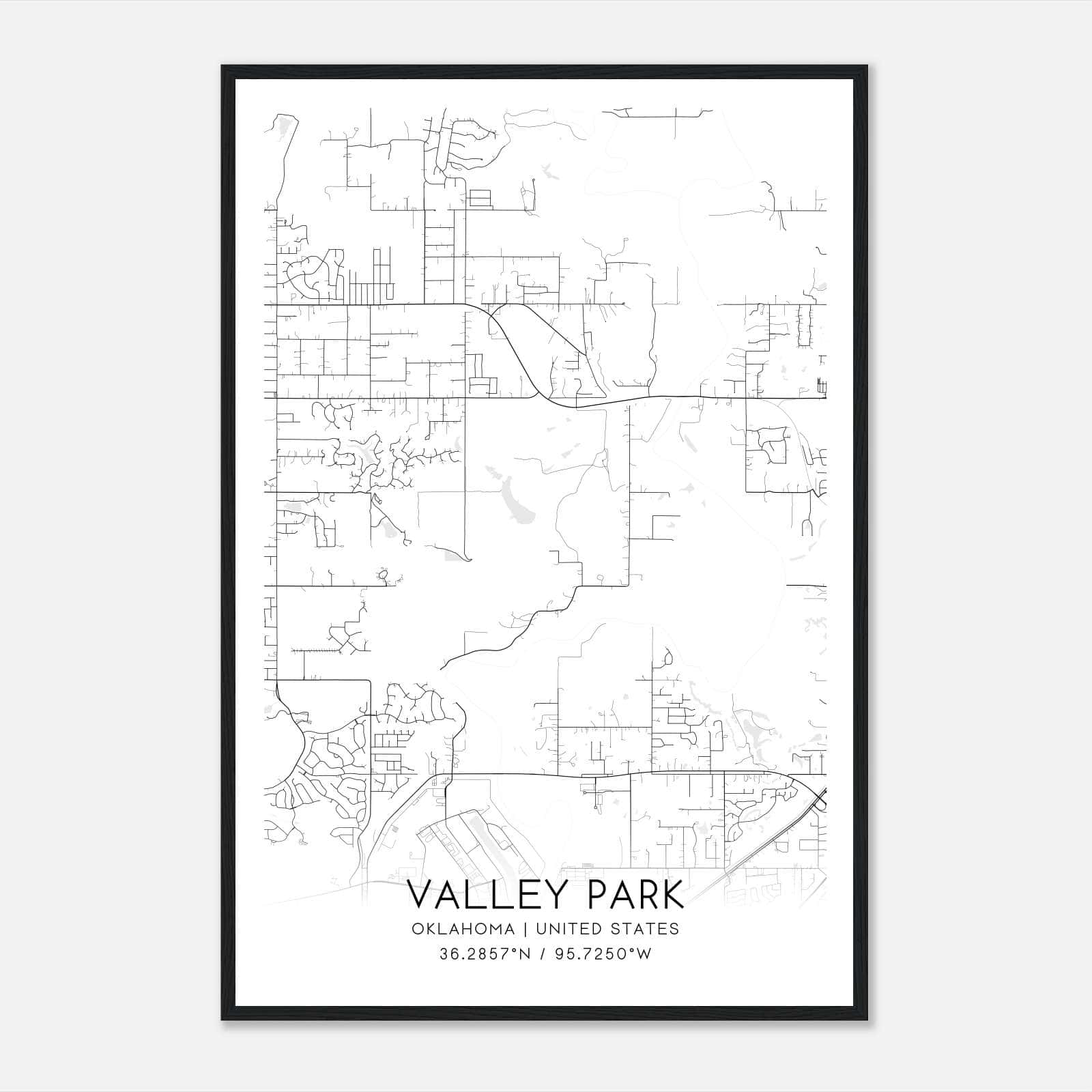 Valley Park Oklahoma Map Poster, Modern Home Decor Wall Art Print Valley Park Oklahoma Map Poster, Modern Home Decor Wall Art Print