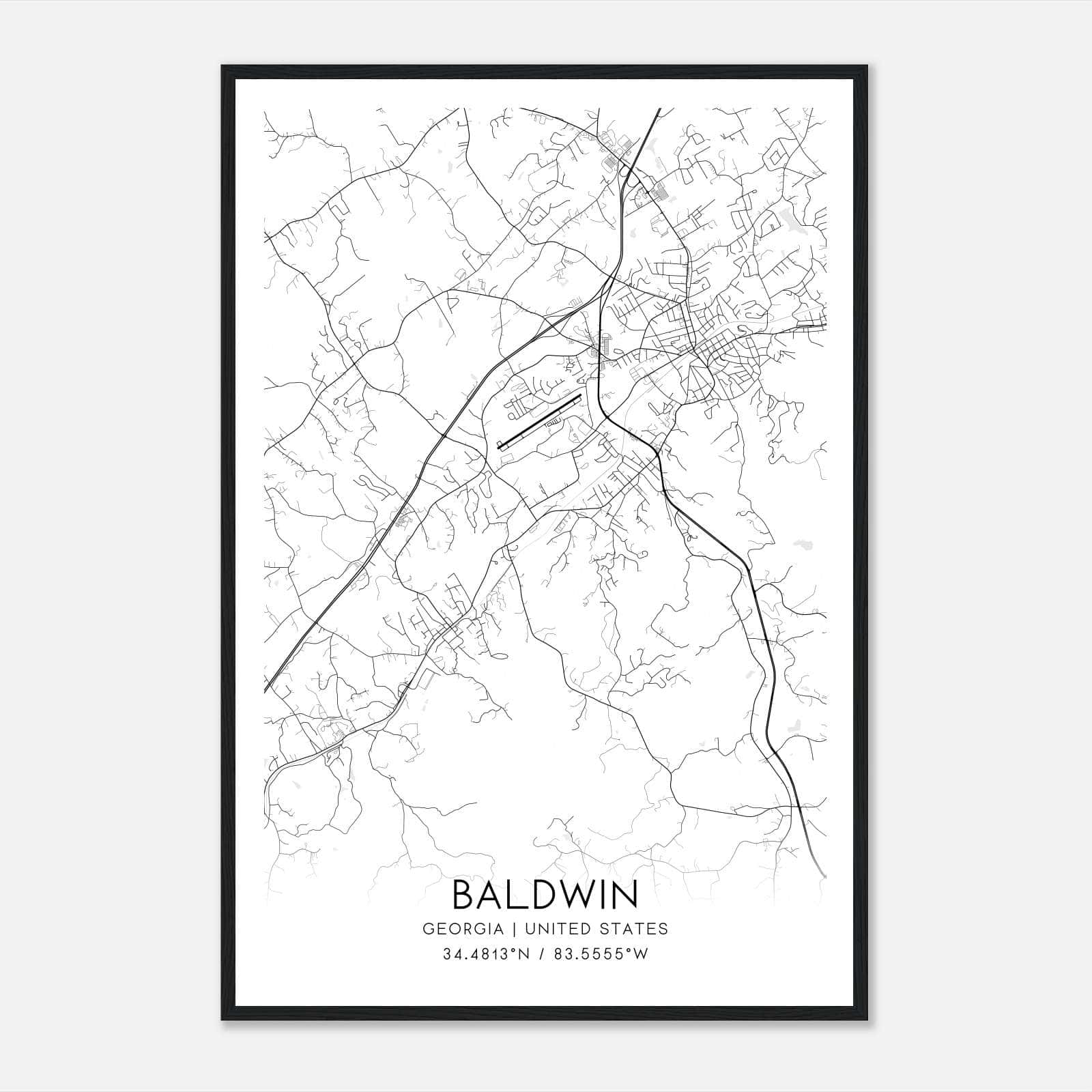 Baldwin Georgia Map Poster, Modern Home Decor Wall Art Print Baldwin Georgia Map Poster, Modern Home Decor Wall Art Print