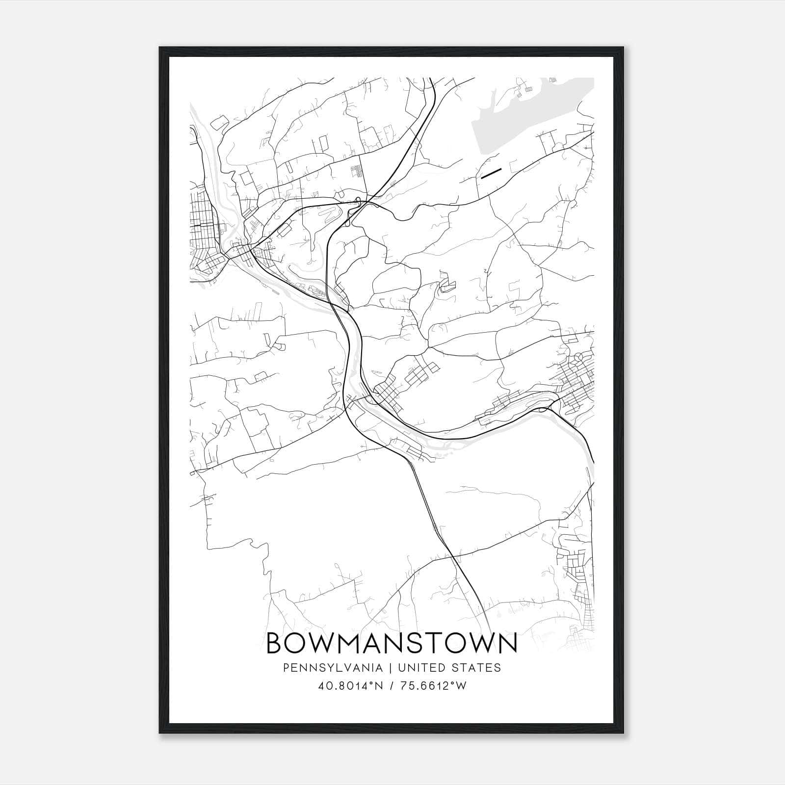 Bowmanstown Pennsylvania Map Poster, Modern Home Decor Wall Art Print Bowmanstown Pennsylvania Map Poster, Modern Home Decor Wall Art Print