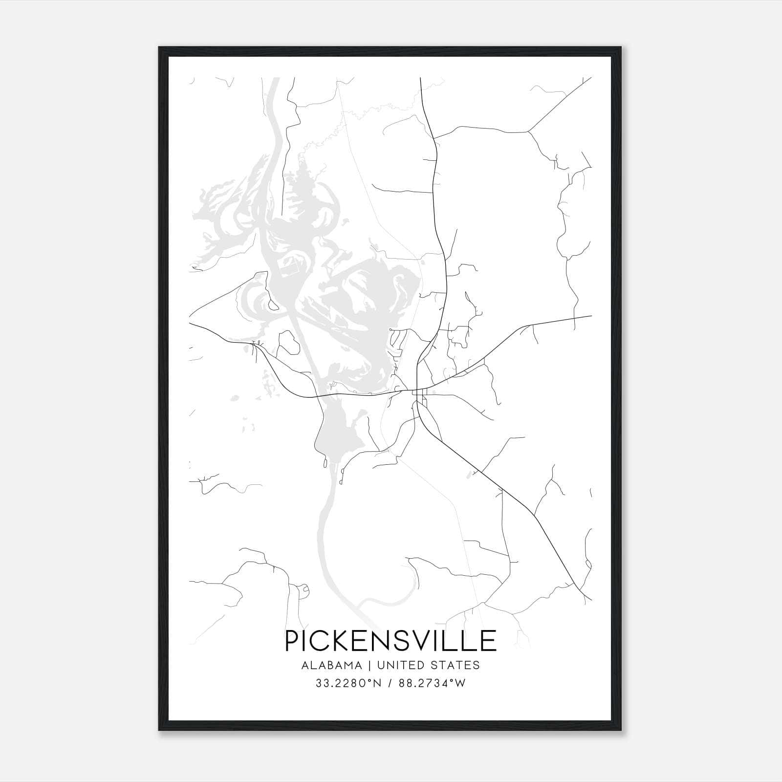 Pickensville Alabama Map Poster, Modern Home Decor Wall Art Print Pickensville Alabama Map Poster, Modern Home Decor Wall Art Print