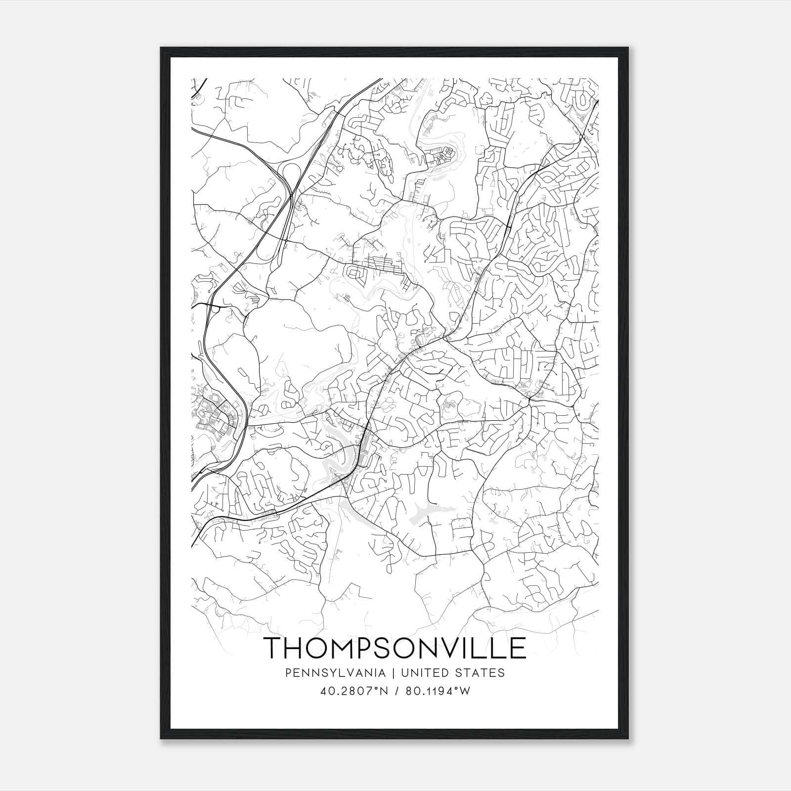 Thompsonville Pennsylvania Map Poster, Modern Home Decor Wall Art Print Thompsonville Pennsylvania Map Poster, Modern Home Decor Wall Art Print