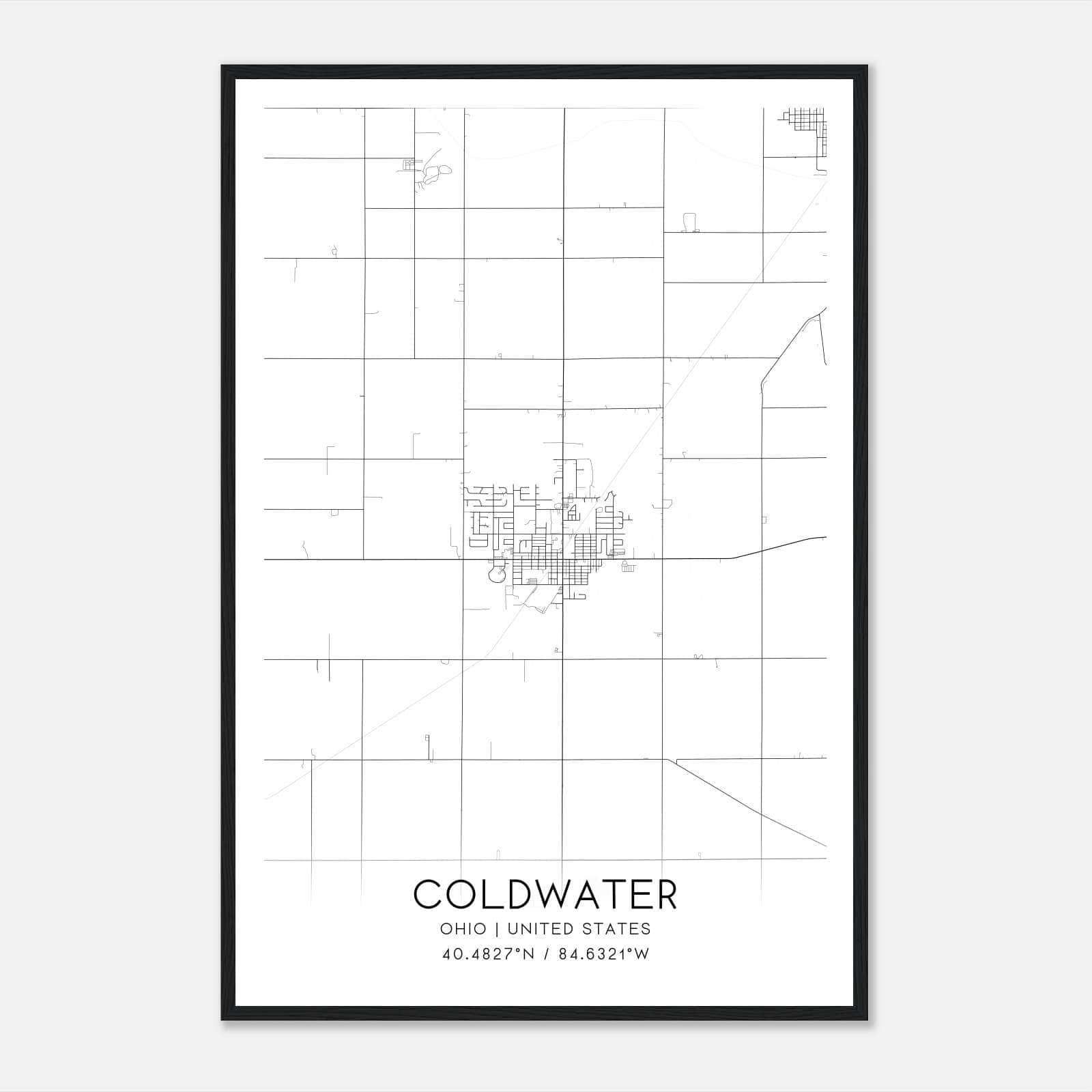 Coldwater Ohio Map Poster, Modern Home Decor Wall Art Print Coldwater Ohio Map Poster, Modern Home Decor Wall Art Print
