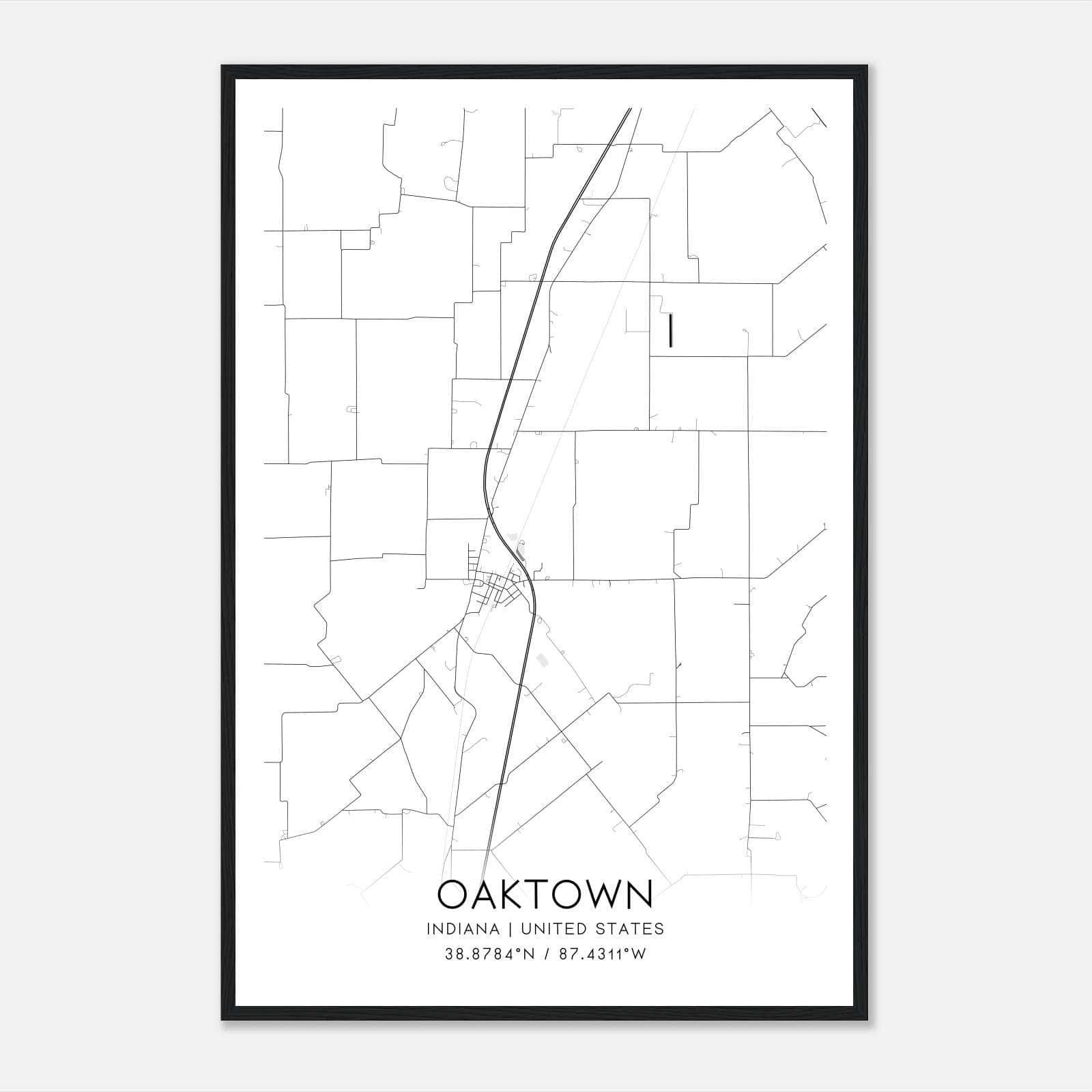 Oaktown Indiana Map Poster, Modern Home Decor Wall Art Print Oaktown Indiana Map Poster, Modern Home Decor Wall Art Print