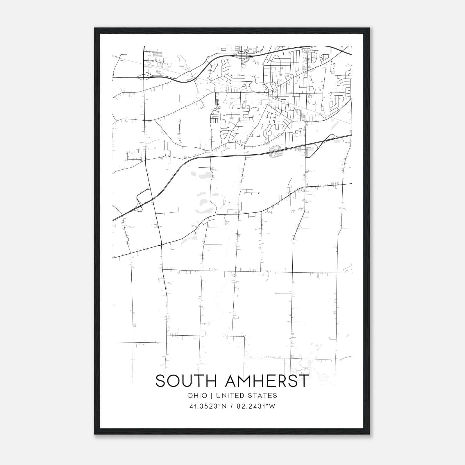 South Amherst Ohio Map Poster, Modern Home Decor Wall Art Print South Amherst Ohio Map Poster, Modern Home Decor Wall Art Print