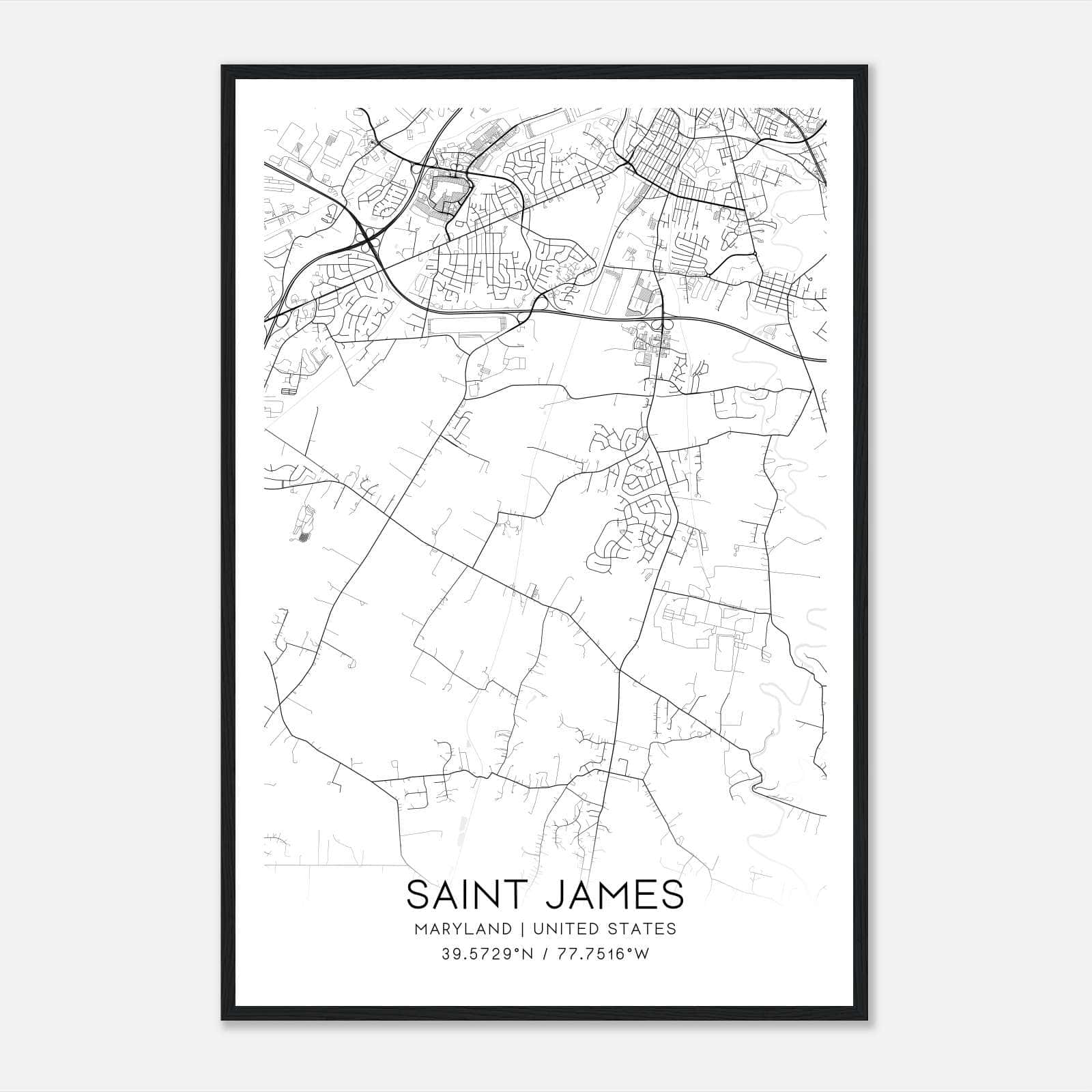 Saint James Maryland Map Poster, Modern Home Decor Wall Art Print Saint James Maryland Map Poster, Modern Home Decor Wall Art Print