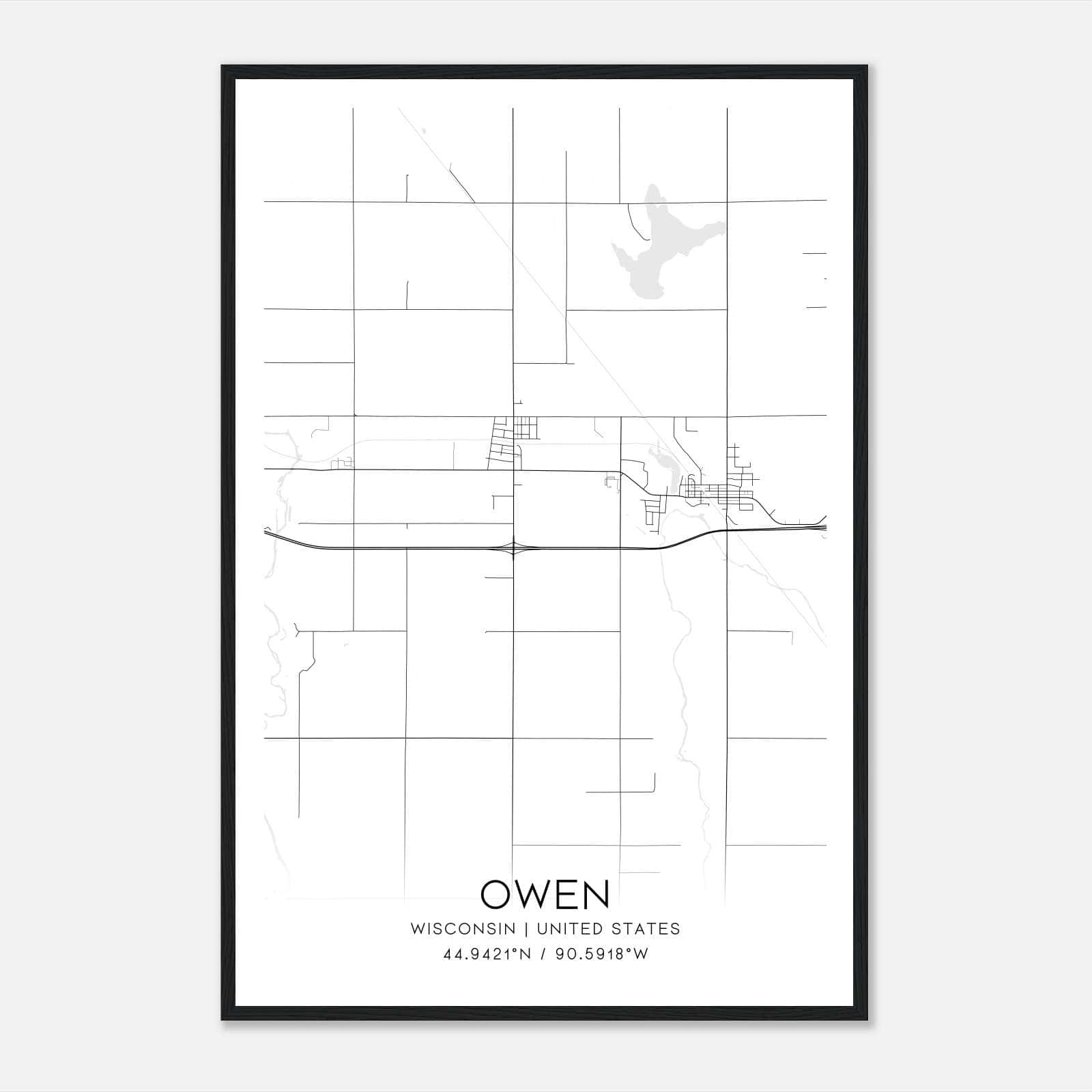 Owen Wisconsin Map Poster, Modern Home Decor Wall Art Print Owen Wisconsin Map Poster, Modern Home Decor Wall Art Print
