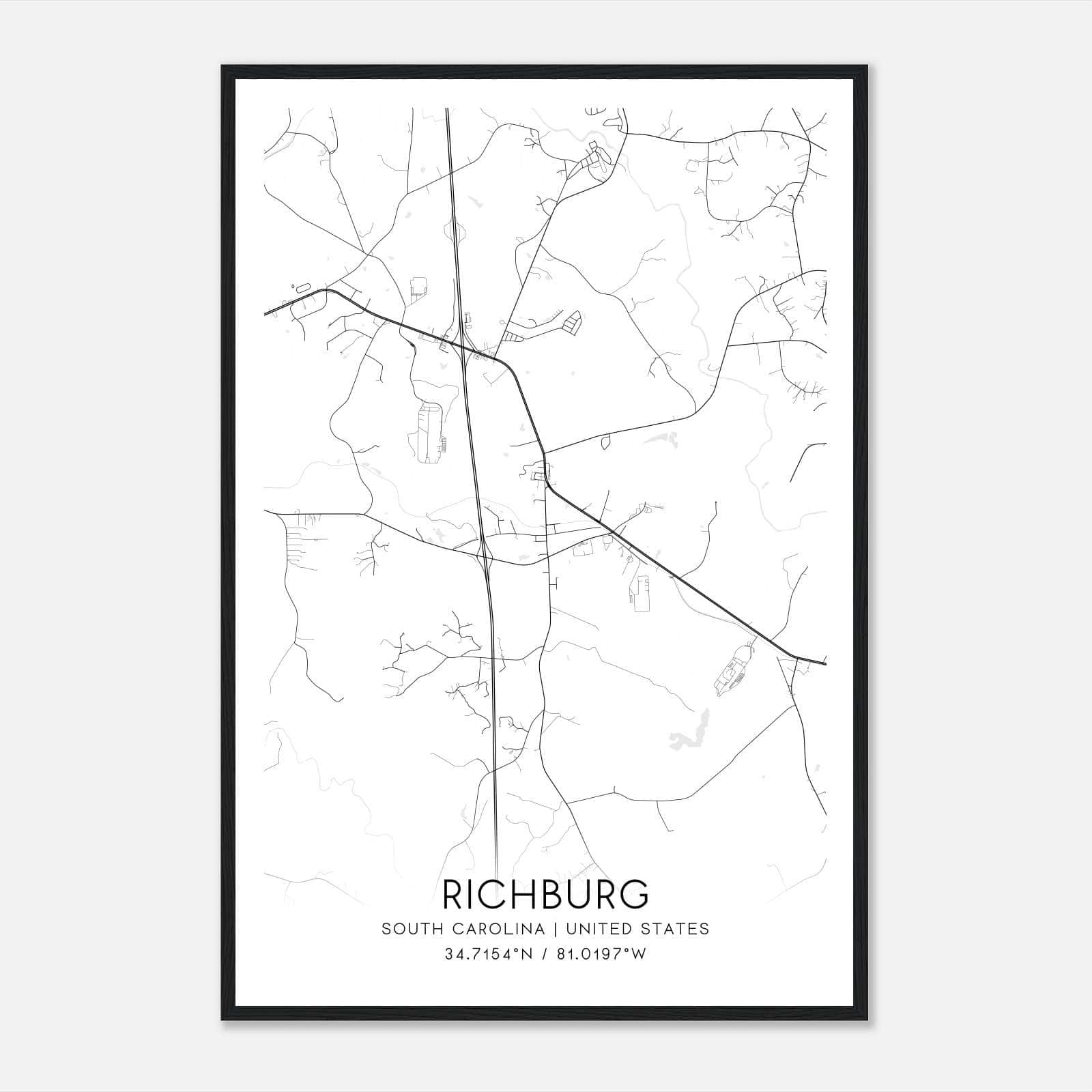 Richburg South Carolina Map Poster, Modern Home Decor Wall Art Print Richburg South Carolina Map Poster, Modern Home Decor Wall Art Print