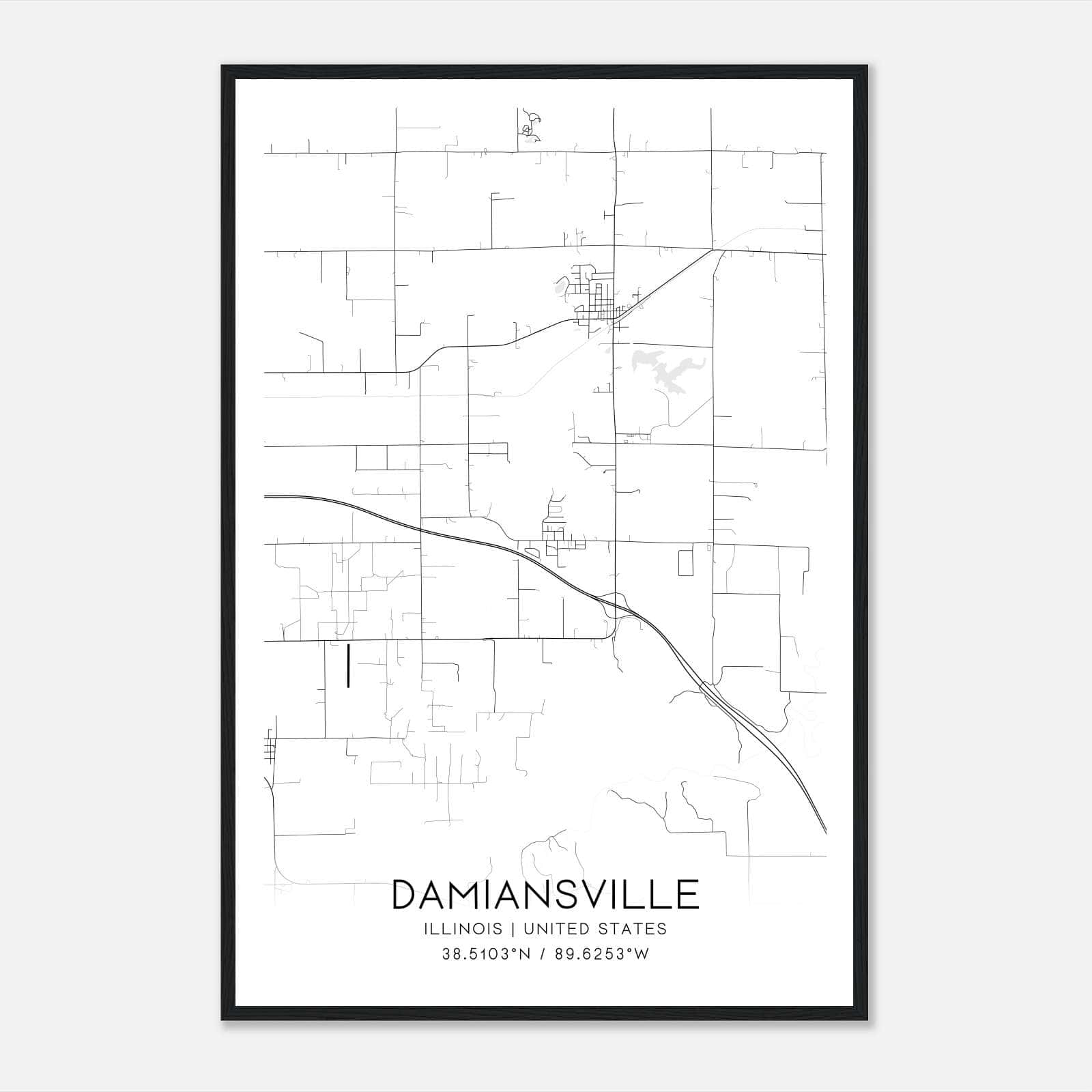 Damiansville Illinois Map Poster, Modern Home Decor Wall Art Print Damiansville Illinois Map Poster, Modern Home Decor Wall Art Print