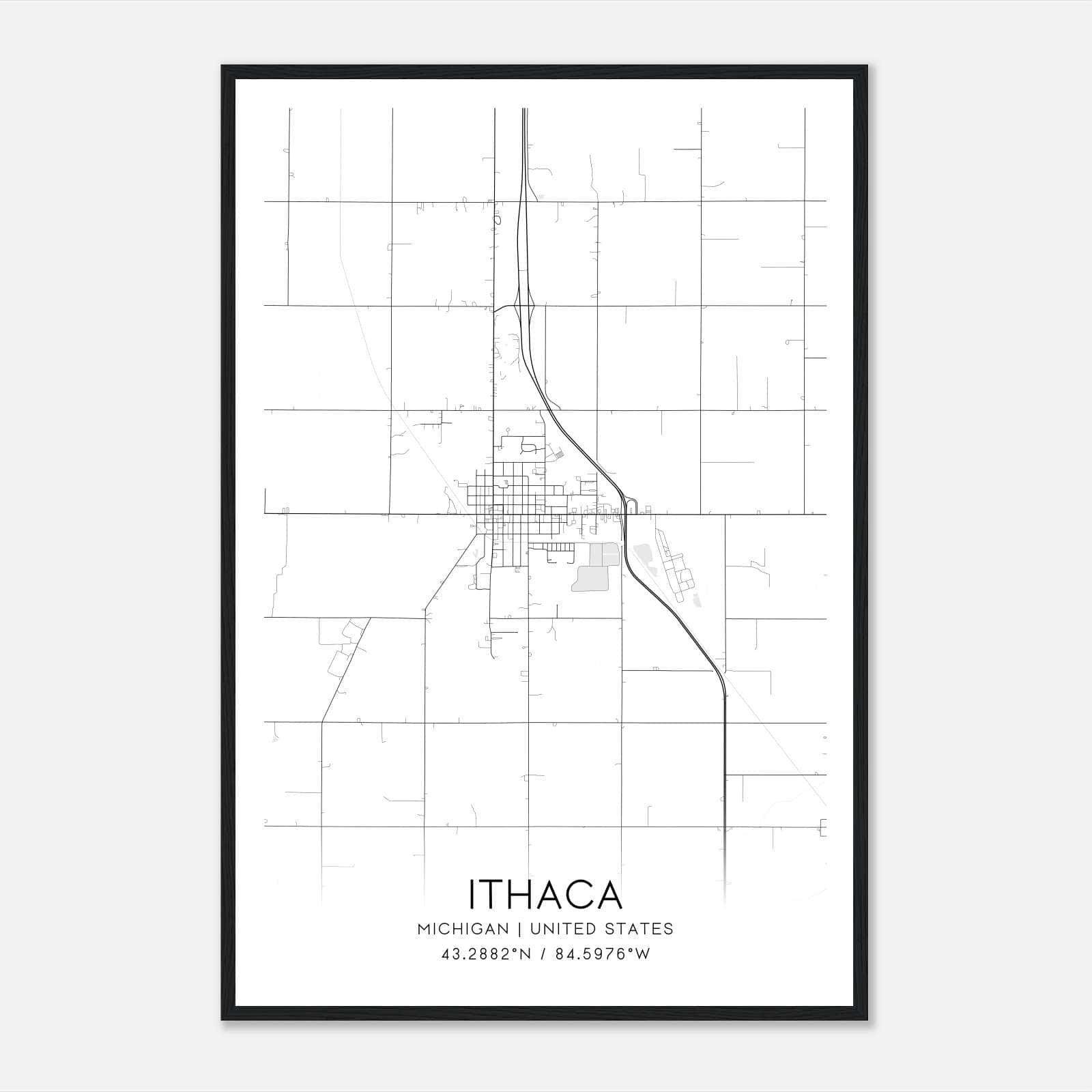Ithaca Michigan Map Poster, Modern Home Decor Wall Art Print Ithaca Michigan Map Poster, Modern Home Decor Wall Art Print