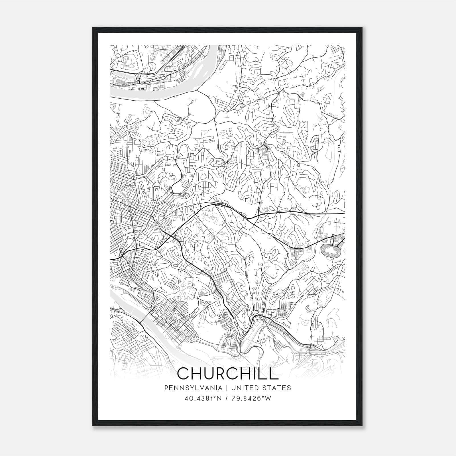 Churchill Pennsylvania Map Poster, Modern Home Decor Wall Art Print Churchill Pennsylvania Map Poster, Modern Home Decor Wall Art Print
