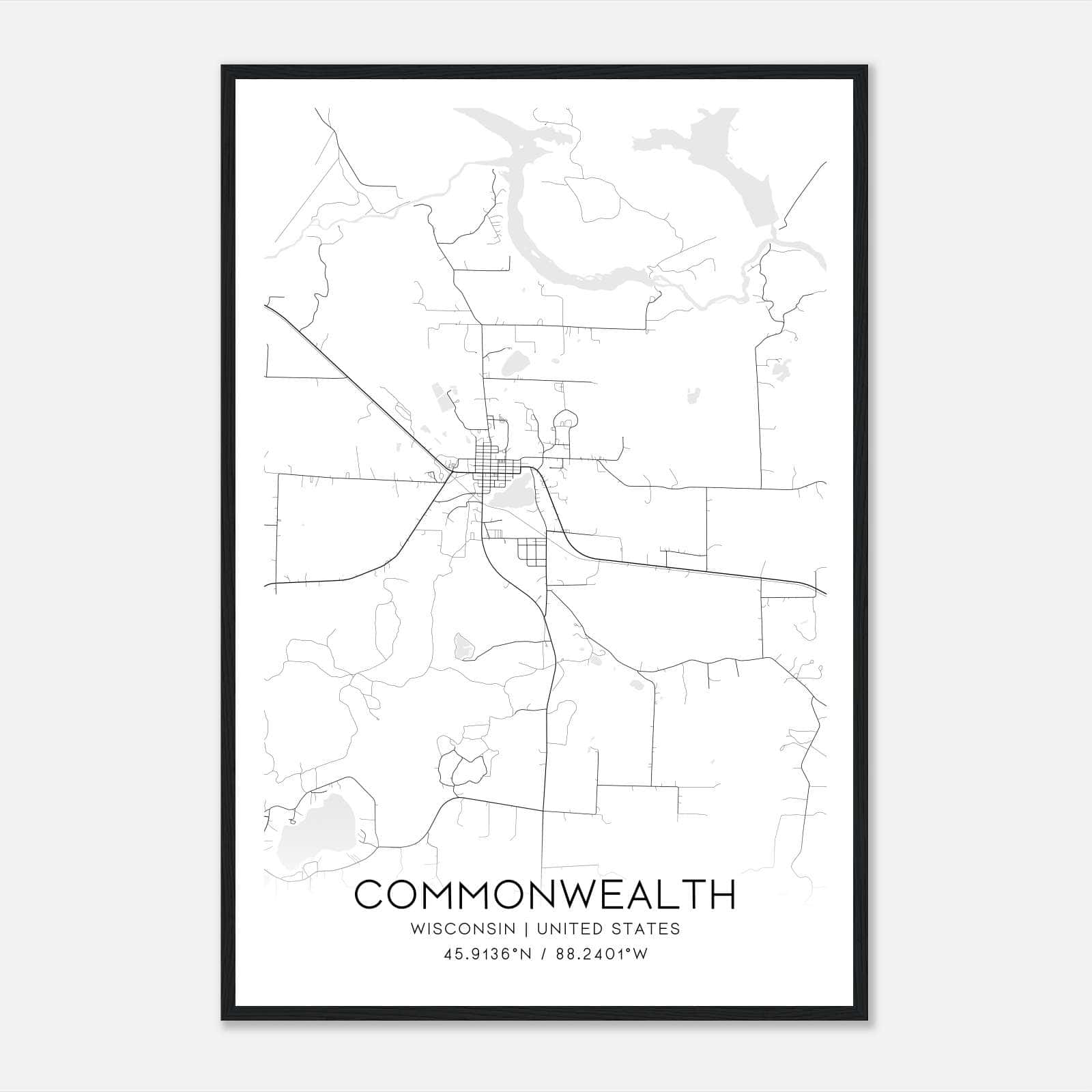 Commonwealth Wisconsin Map Poster, Modern Home Decor Wall Art Print Commonwealth Wisconsin Map Poster, Modern Home Decor Wall Art Print