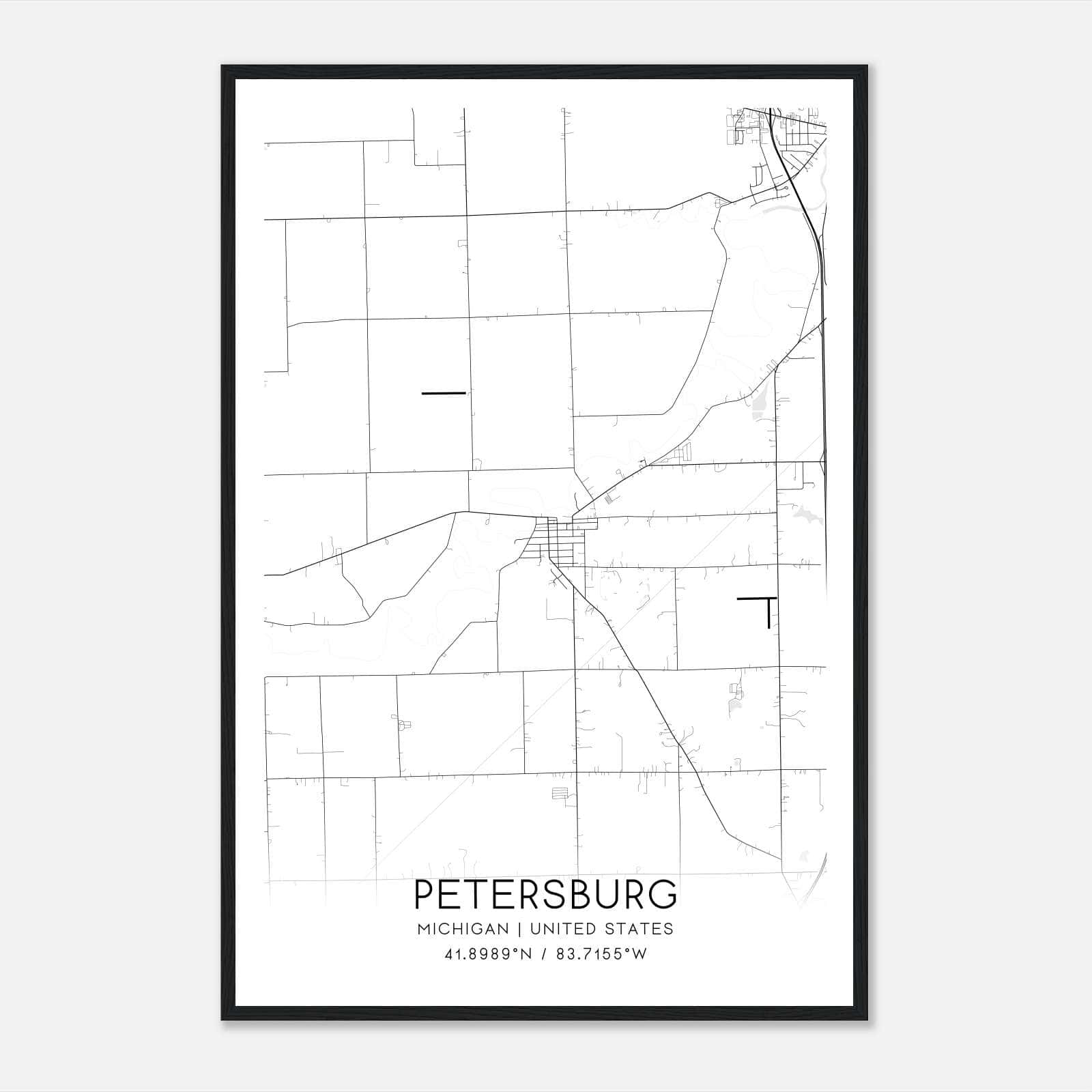 Petersburg Michigan Map Poster, Modern Home Decor Wall Art Print Petersburg Michigan Map Poster, Modern Home Decor Wall Art Print