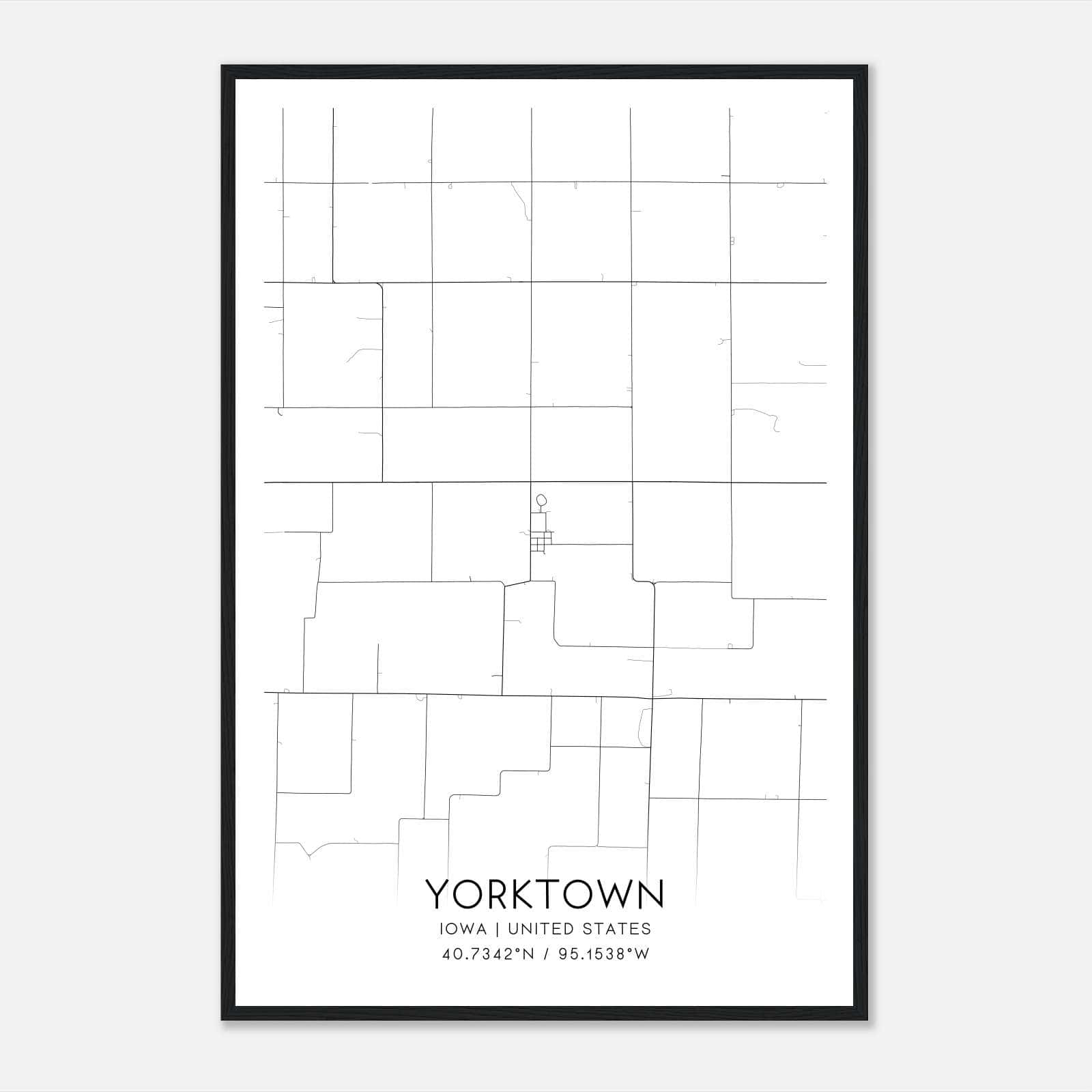 Yorktown Iowa Map Poster, Modern Home Decor Wall Art Print