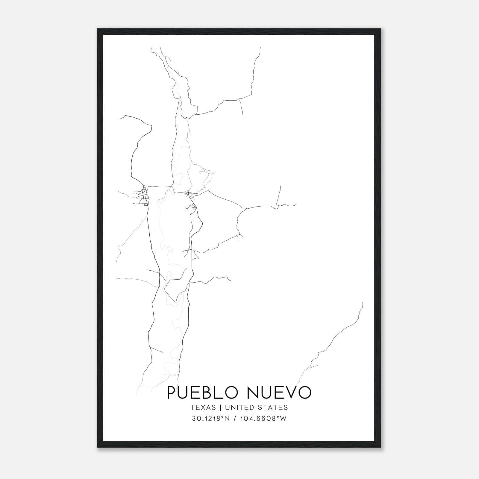 Pueblo Nuevo Texas Map Poster, Modern Home Decor Wall Art Print Pueblo Nuevo Texas Map Poster, Modern Home Decor Wall Art Print